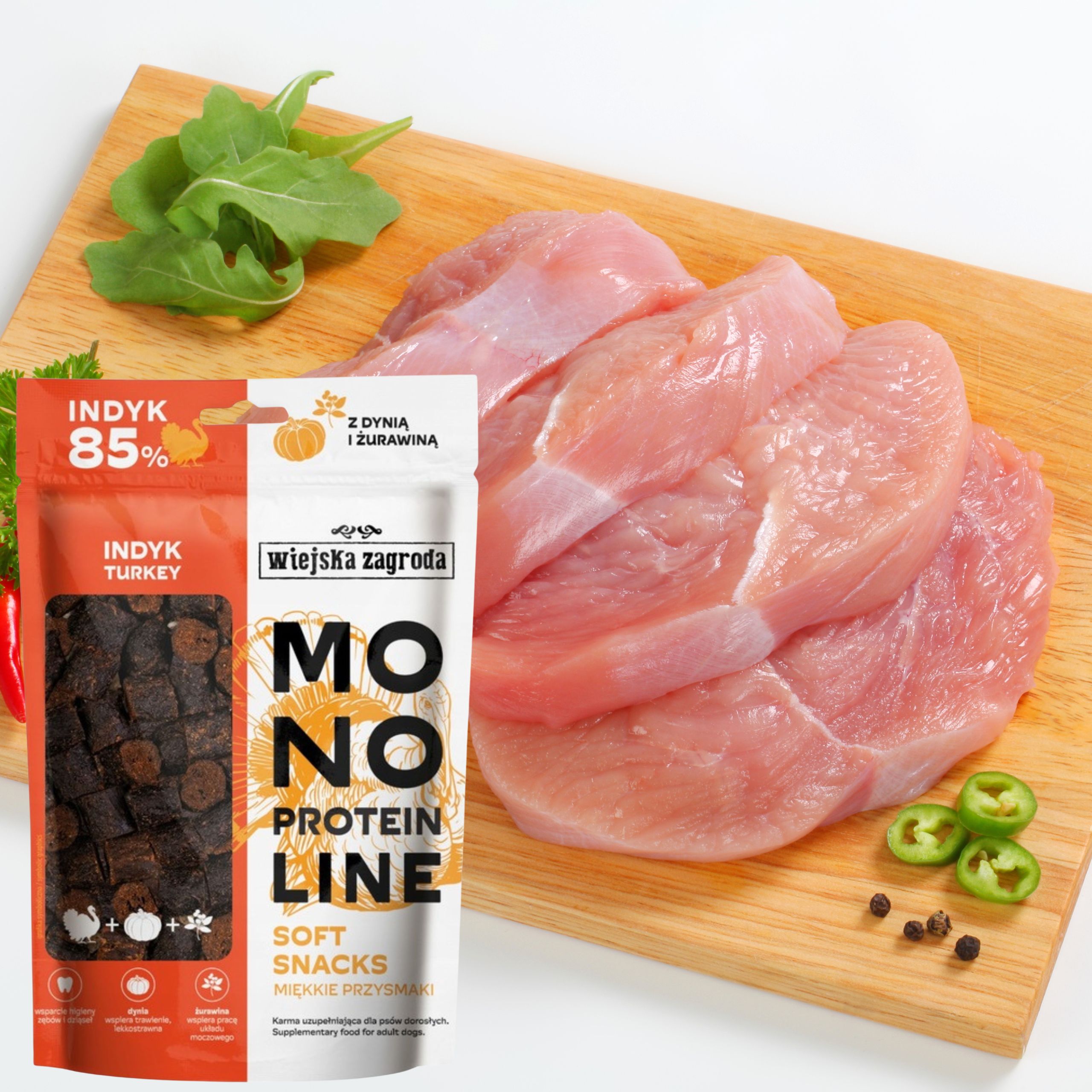 przysmaki dla psa indyk monoproteinowe miękkie smaczki wiejska zagroda 115g