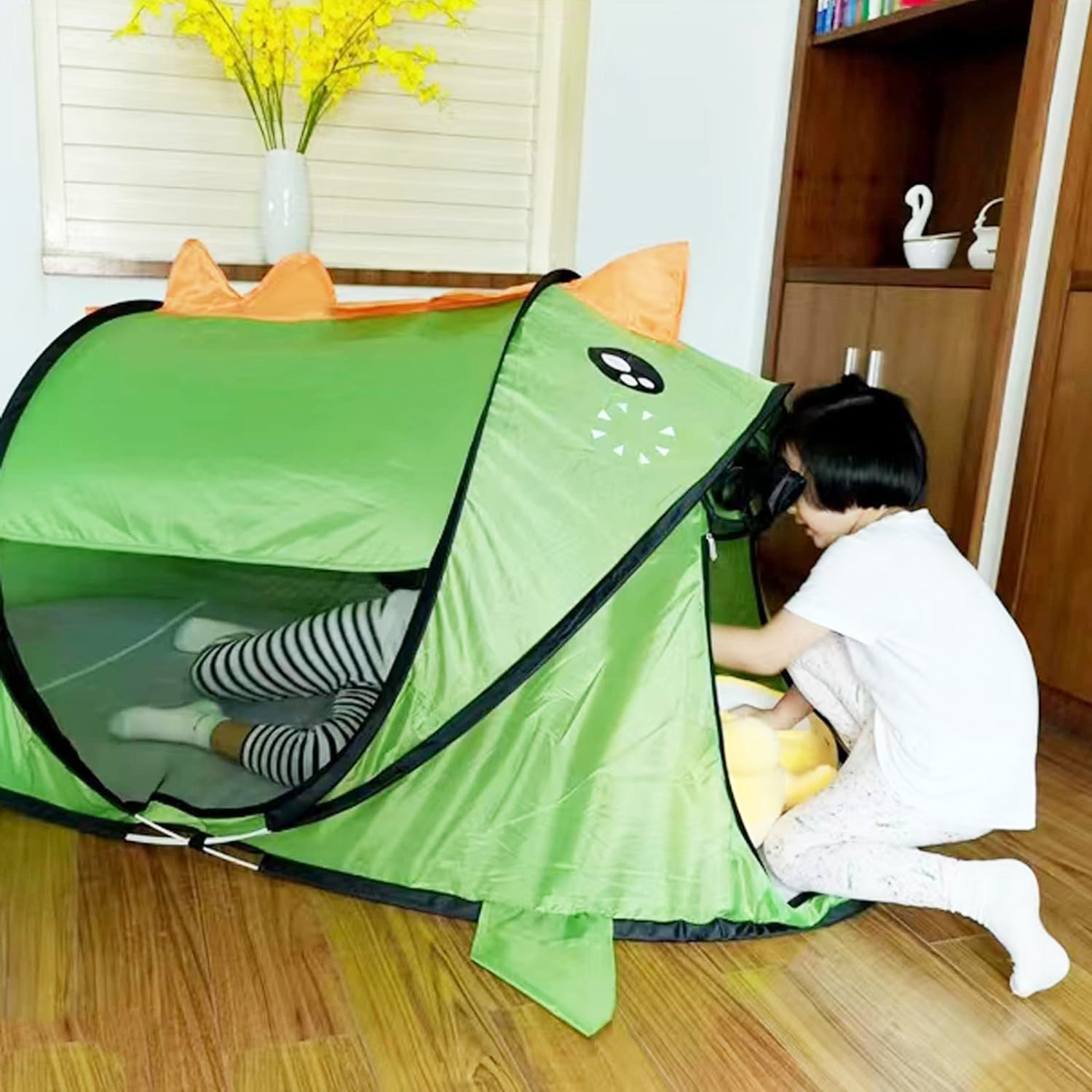 namiot samorozkładający dla dzieci domek do domu ogrodu zielony dinozaur