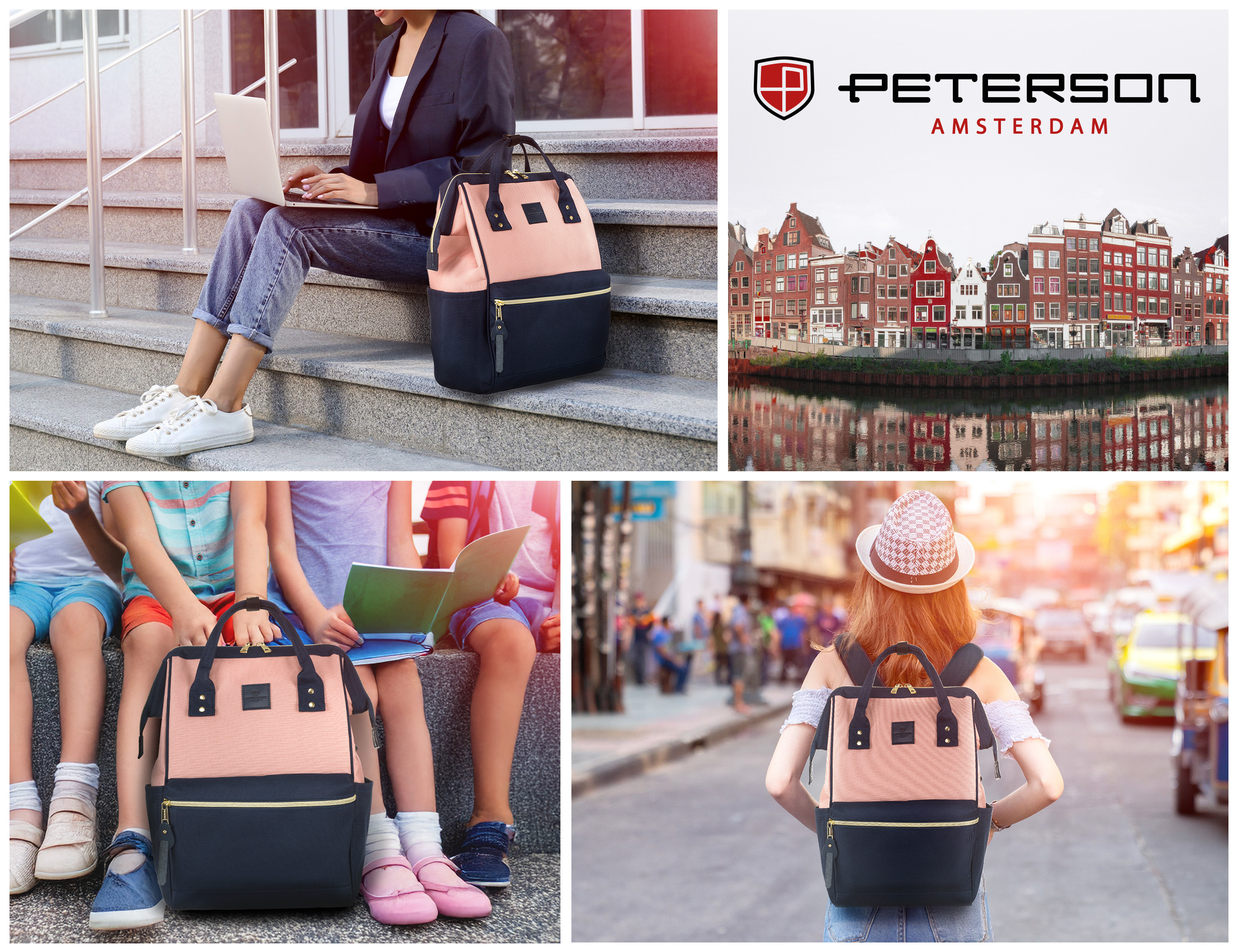 plecak materiałowy ptn alfa-6027 navy+pink