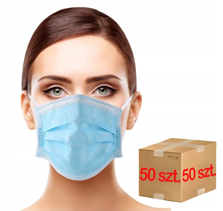 maseczka higieniczna trójwarstwowa niebieska - 50 szt.