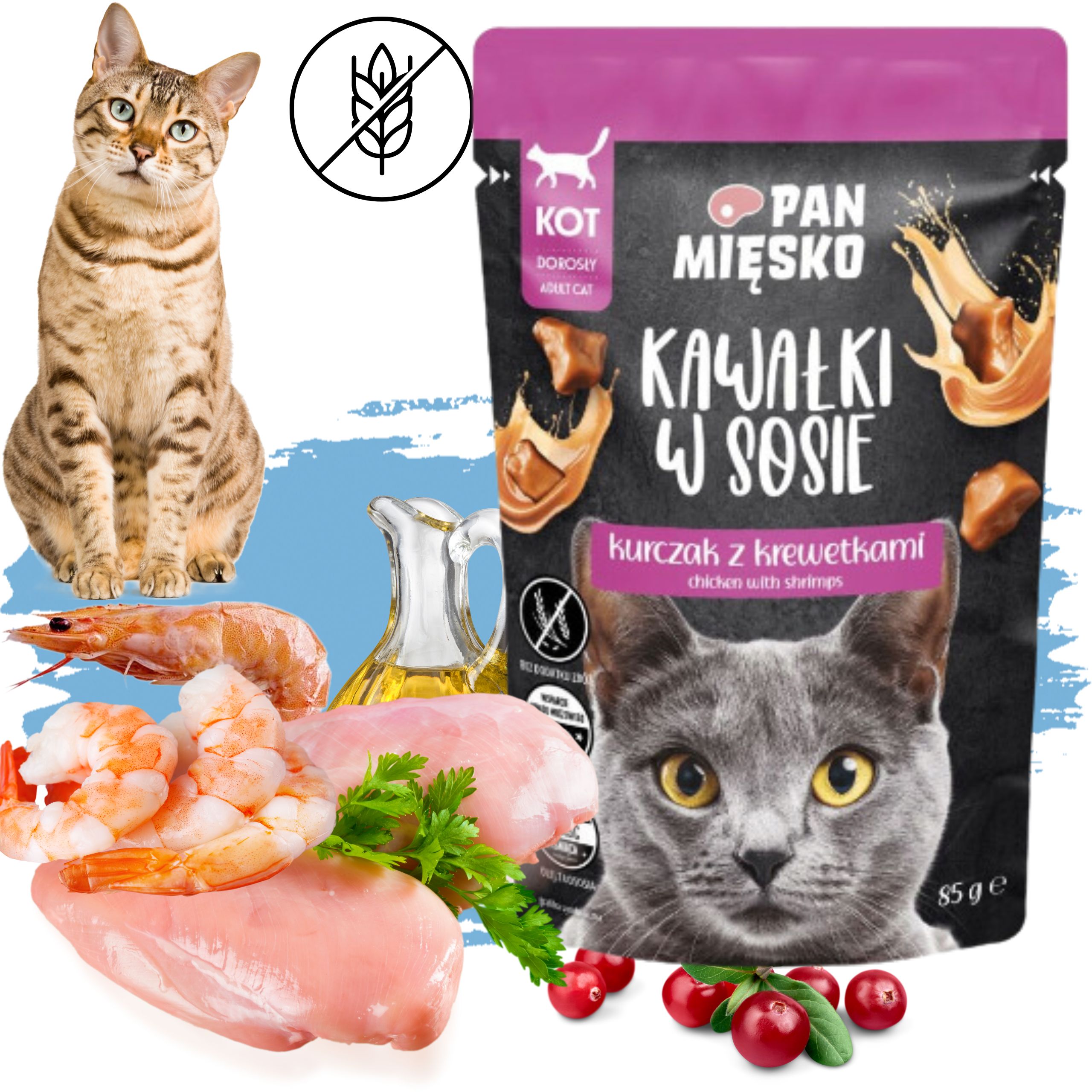 karma mokra dla kota kawałki mięsa kurczak krewetki pan mięsko 85g bez zbóż
