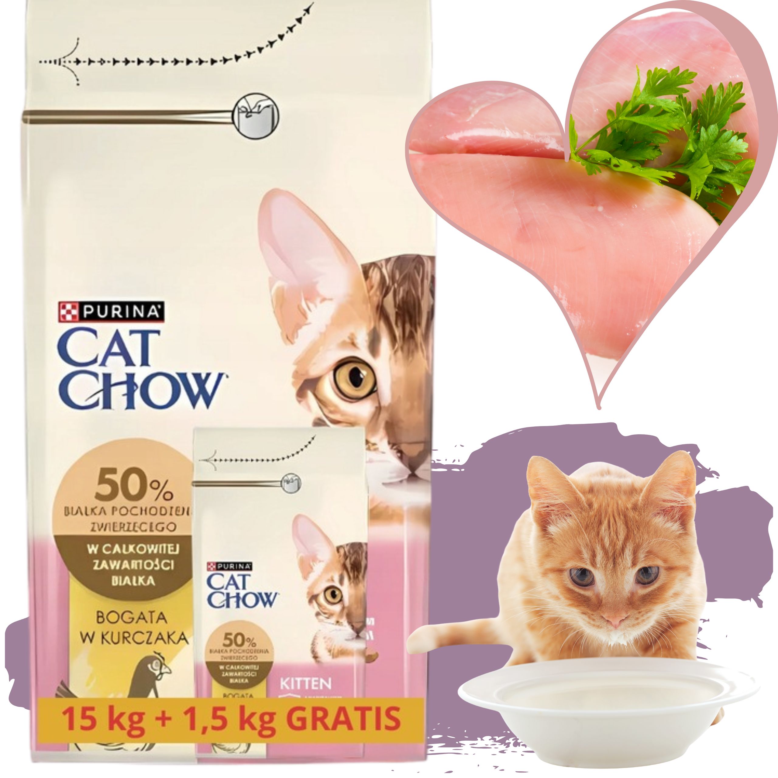 sucha karma dla kota cat chow kitten kurczak 15 kg + 1.5 kg gratis kocięta