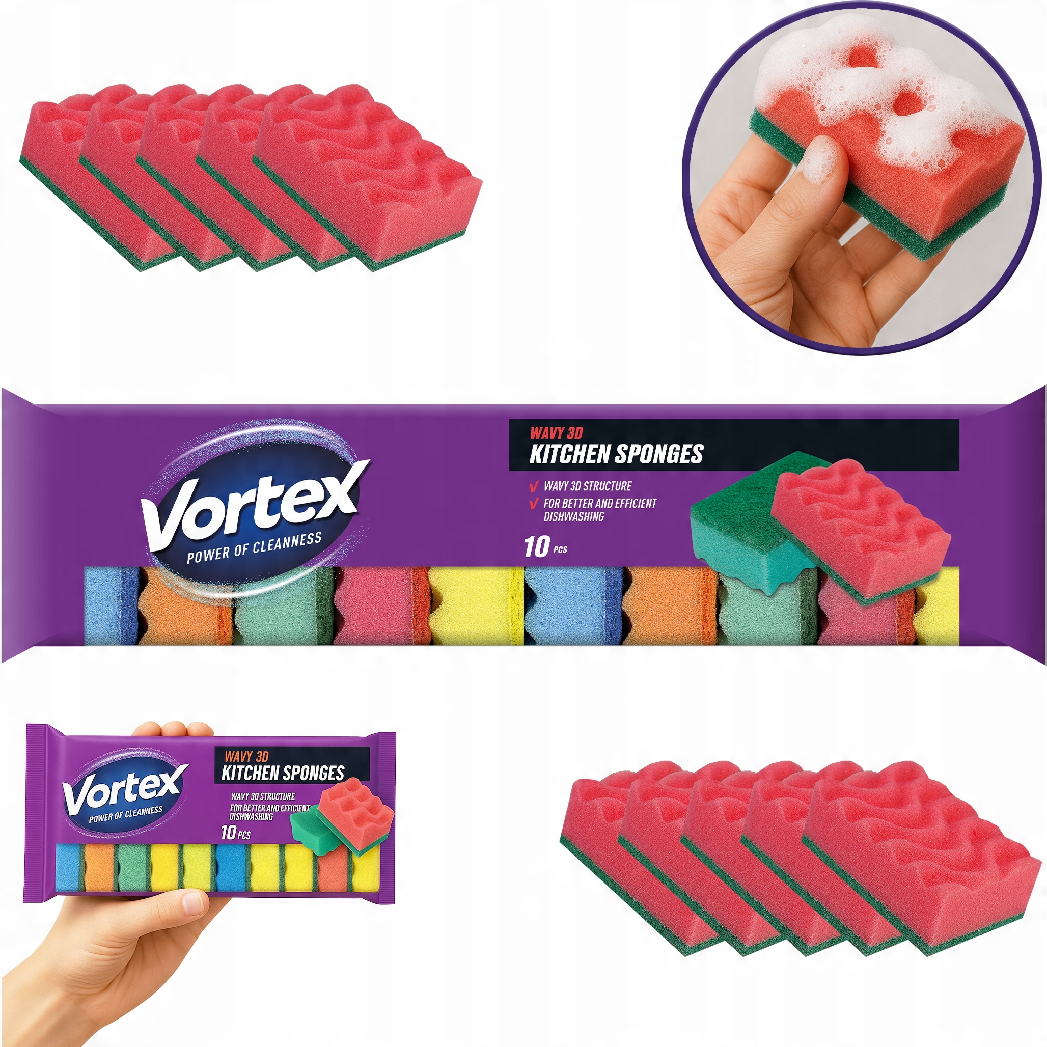 vortex gąbki kuchenne 3d wave 10 szt.