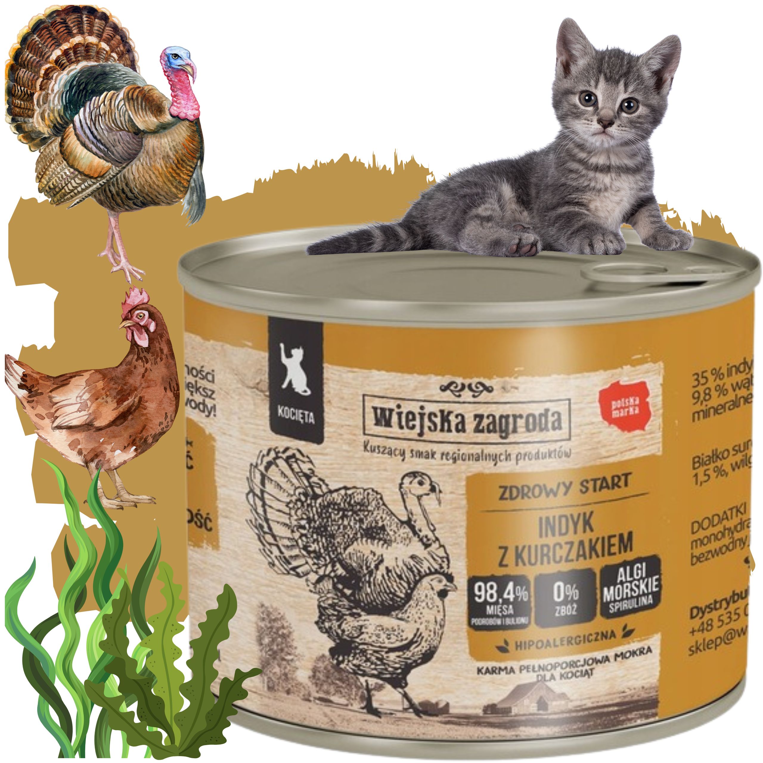 karma mokra dla kota indyk z kurczakiem 200g kotek wiejska zagroda bez zbóż