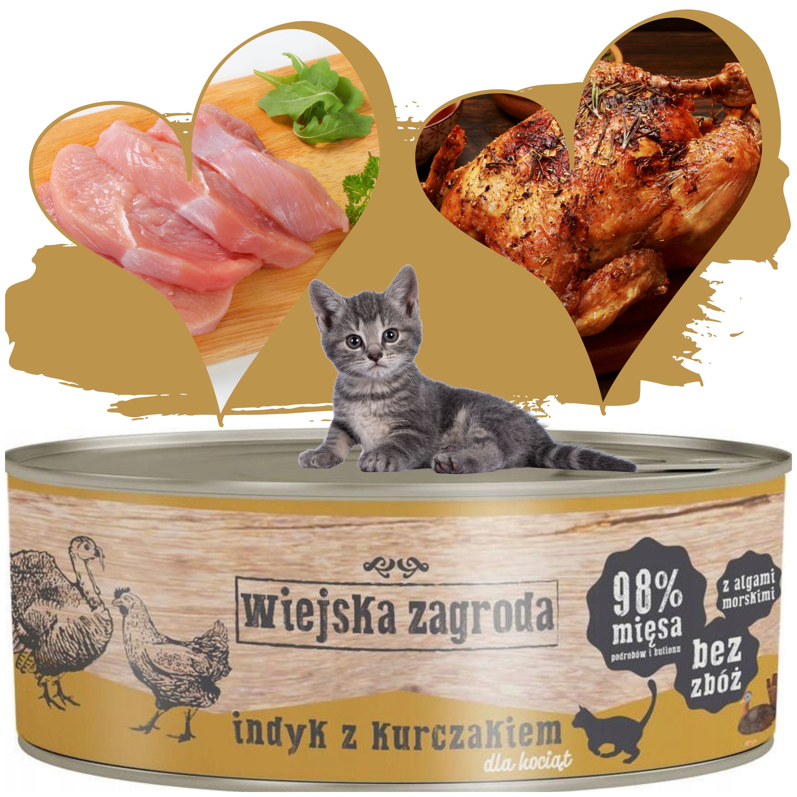 karma mokra dla kota indyk z kurczakiem kociak 85g wiejska zagroda bez zbóż