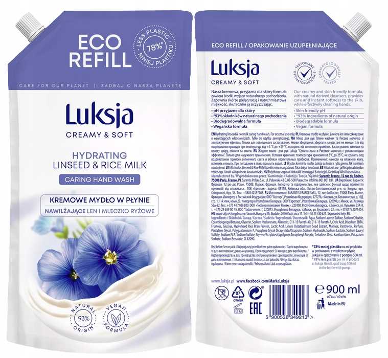 luksja kremowe mydło w płynie len i mleczko ryżowe 900 ml