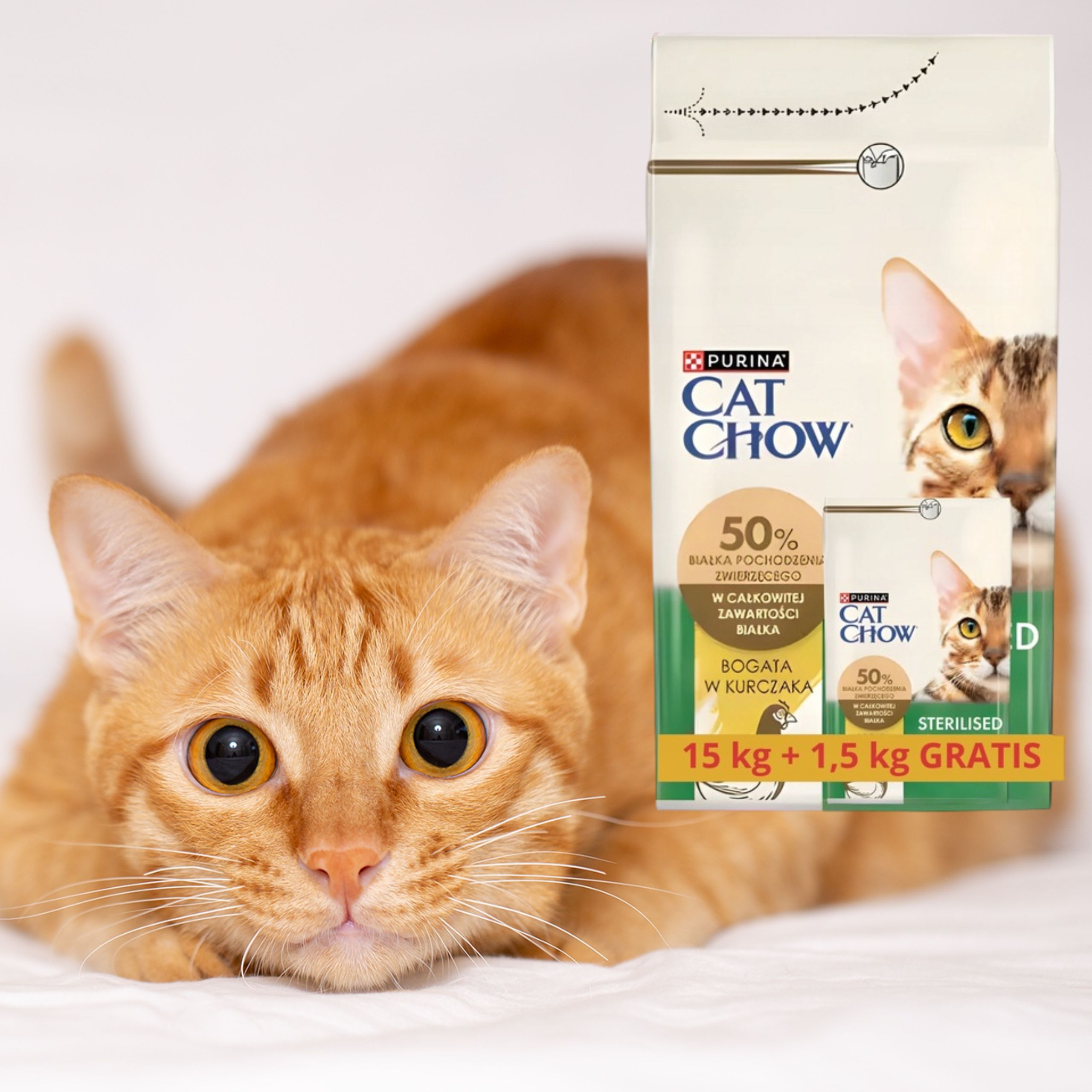 sucha karma dla kotów sterylizowanych cat chow kurczak 15 kg + 1.5kg gratis