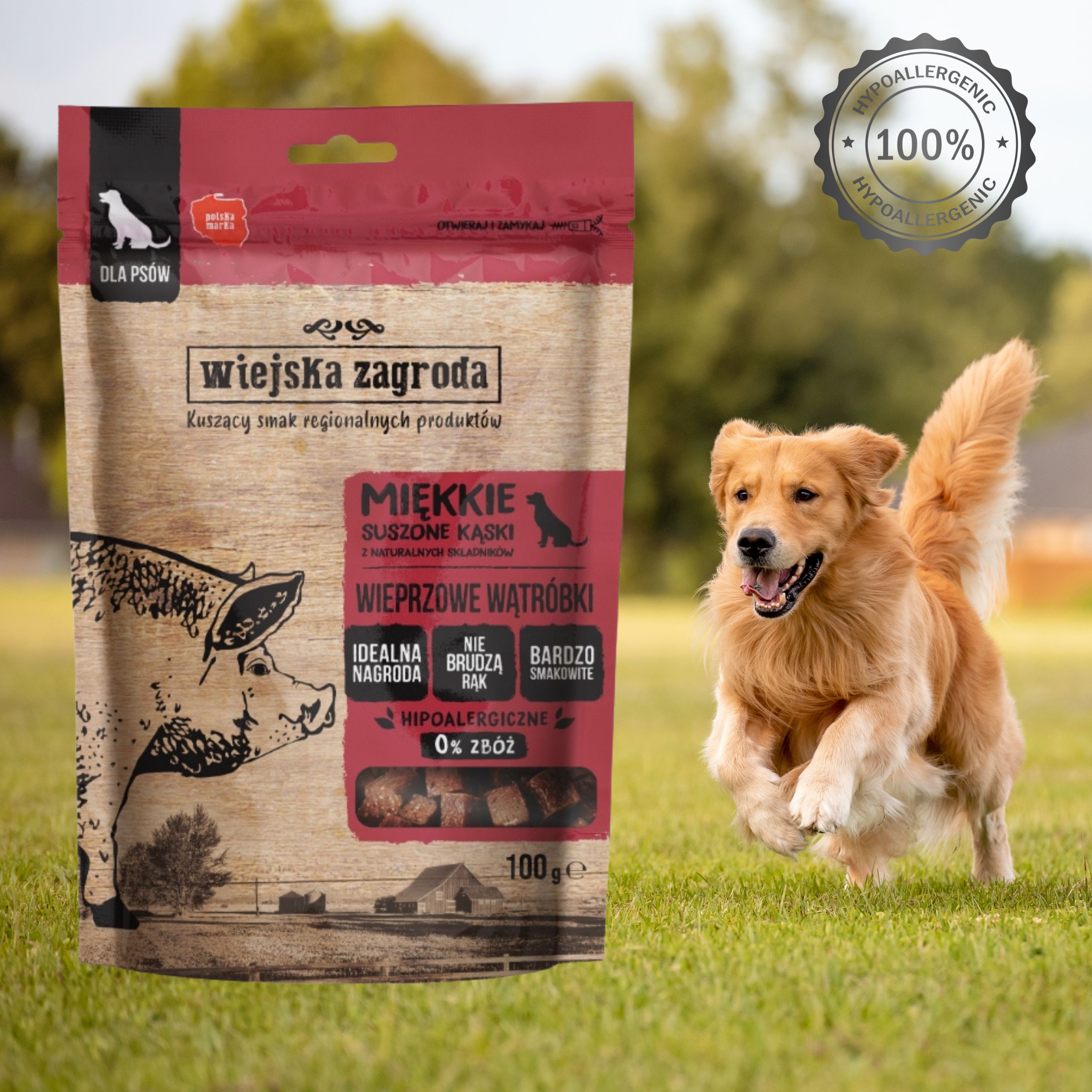 przysmaki dla psa wiejska zagroda suszone kąski wieprzowe wątróbki 100g