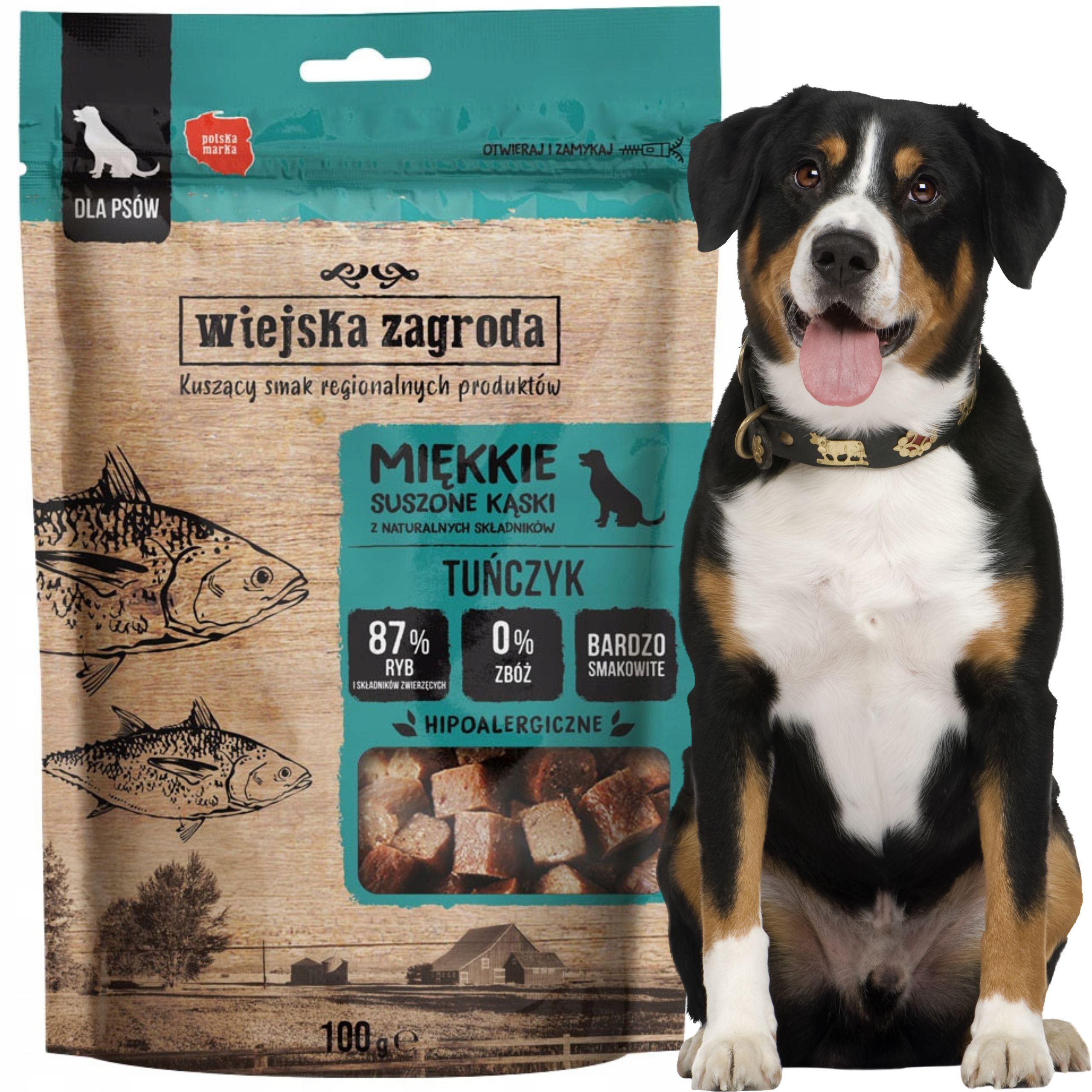 przysmaki dla psa wiejska zagroda miękkie suszone kąski tuńczyk 100g