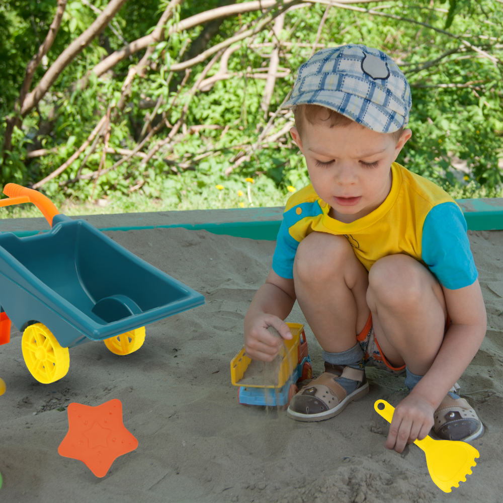 zestaw do piasku piaskownicy taczka foremki grabie łopatka 6 el.