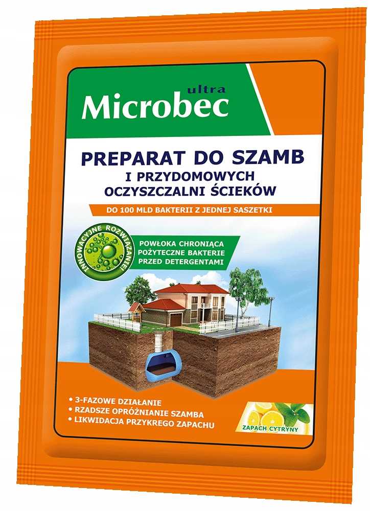 bros - microbec ultra 25g zapach cytryny - preparat do szamb - 18 szt.