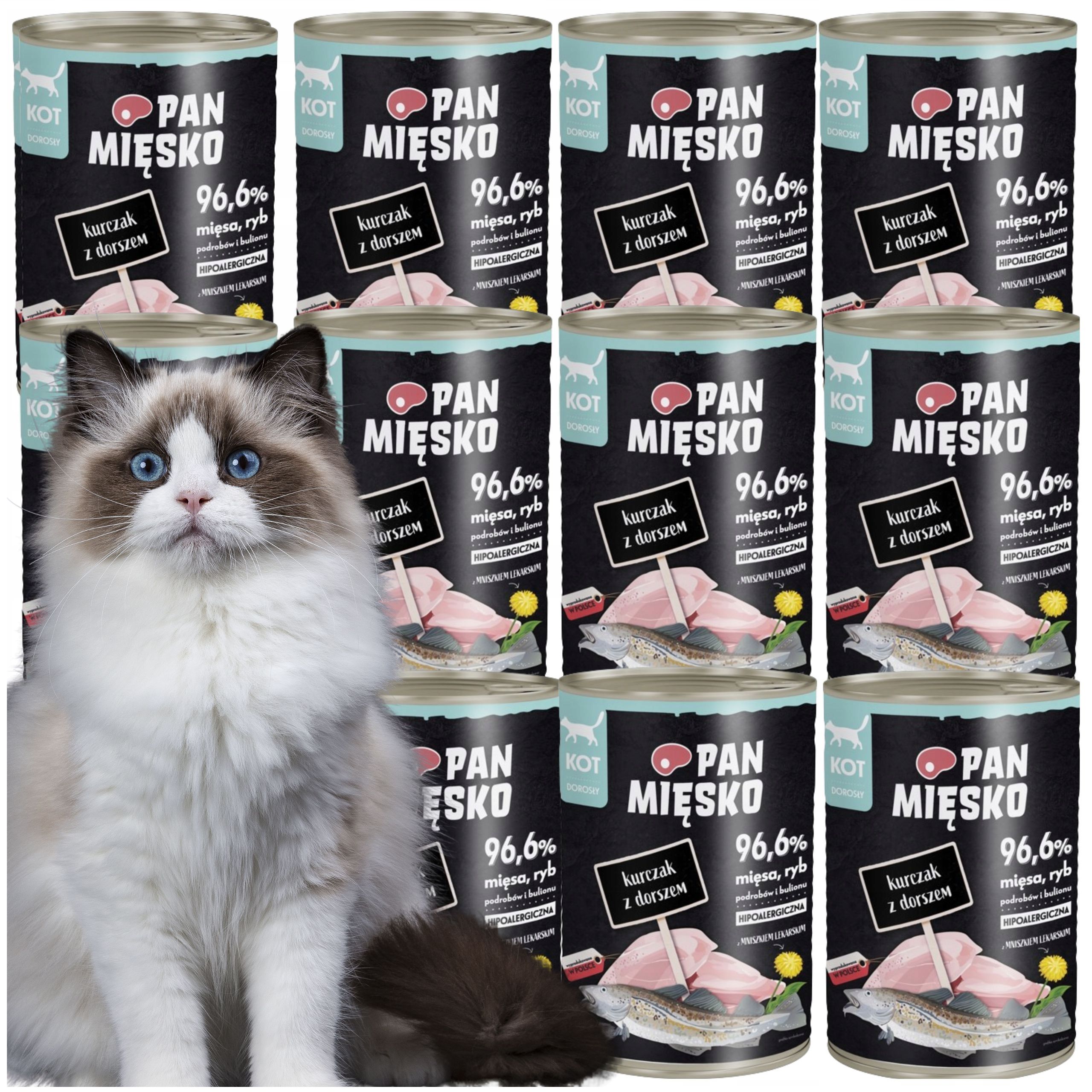 karma mokra dla kota kurczak dorsz pan mięsko hipoalergiczna 400g naturalna