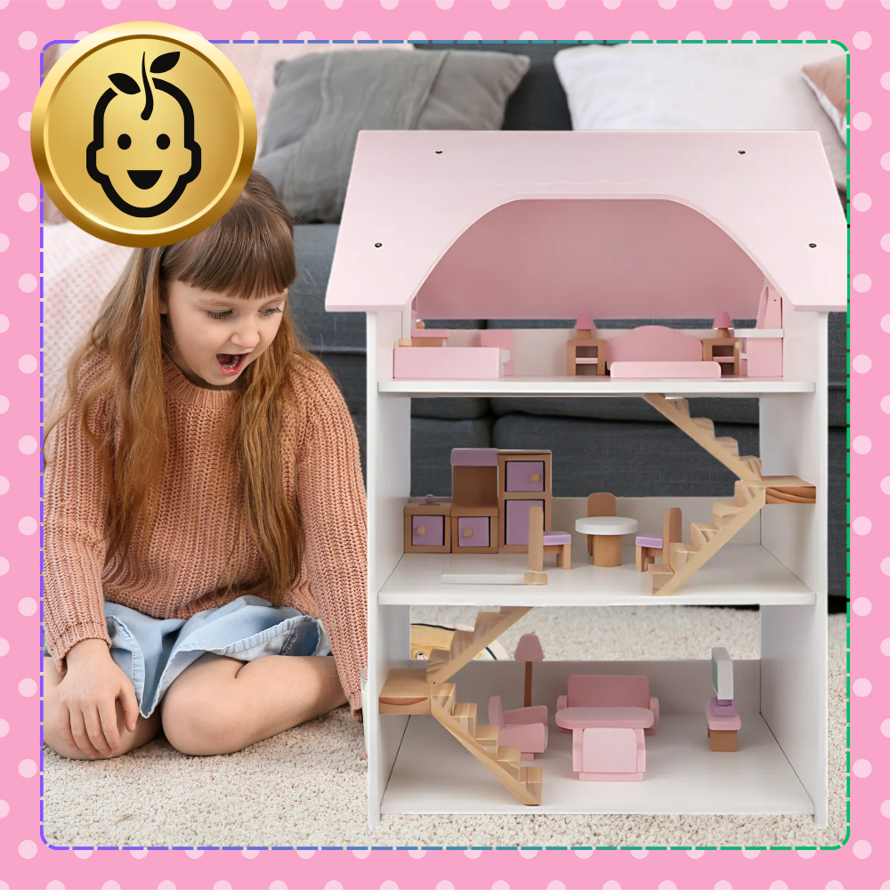 duży drewniany domek dla lalek  3 piętra +meble