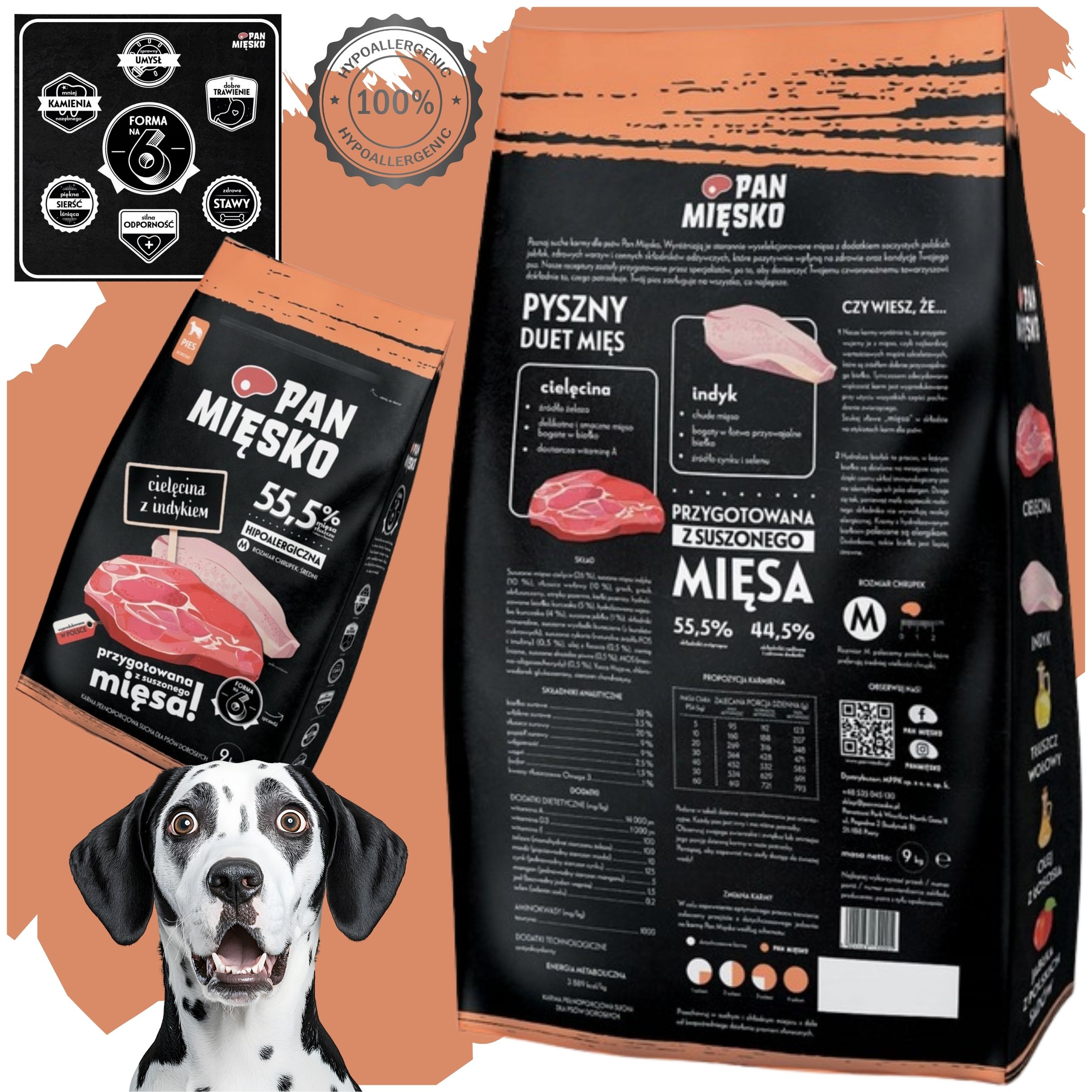 sucha karma dla psa cielęcina z indykiem pan mięsko hipoalergiczna m 9 kg