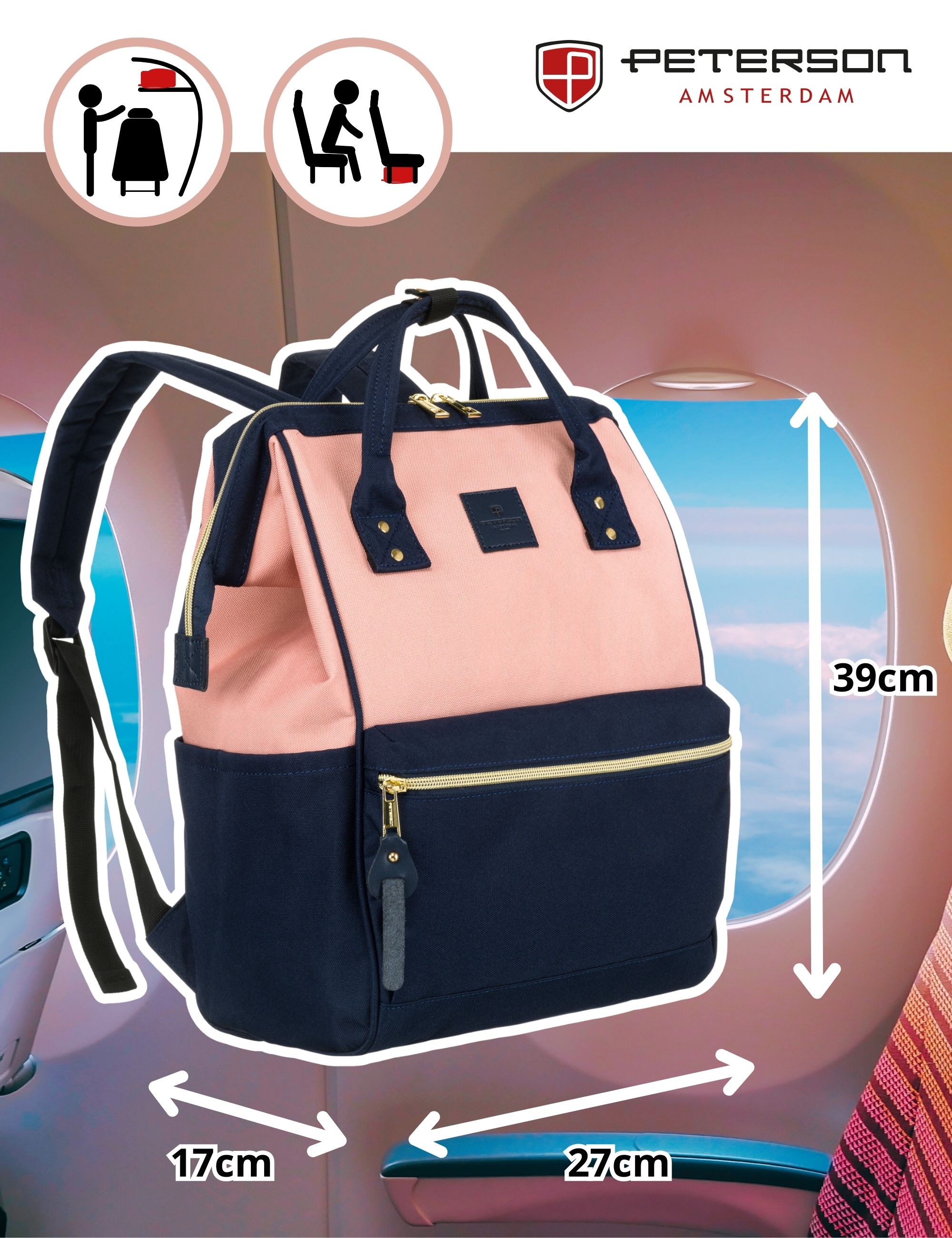 plecak materiałowy ptn alfa-6027 navy+pink