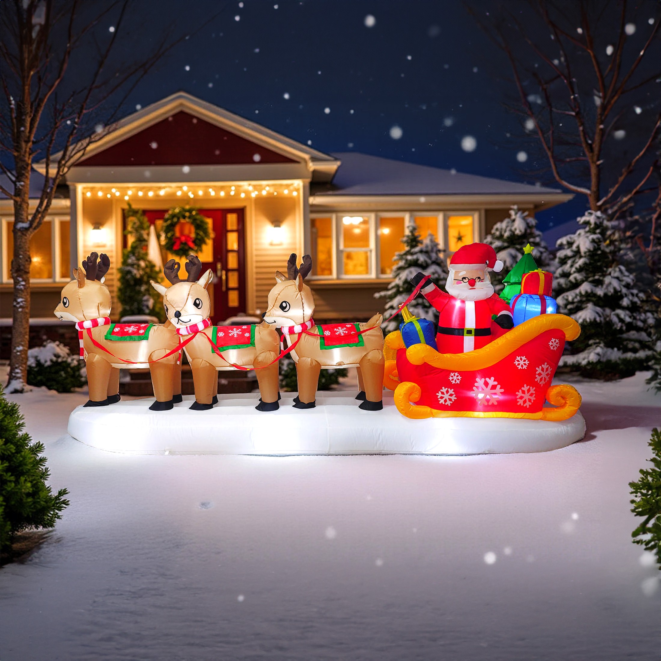 mikołaj nadmuchiwany dekoracja świąteczna sanie renifer dmuchaniec jumihome