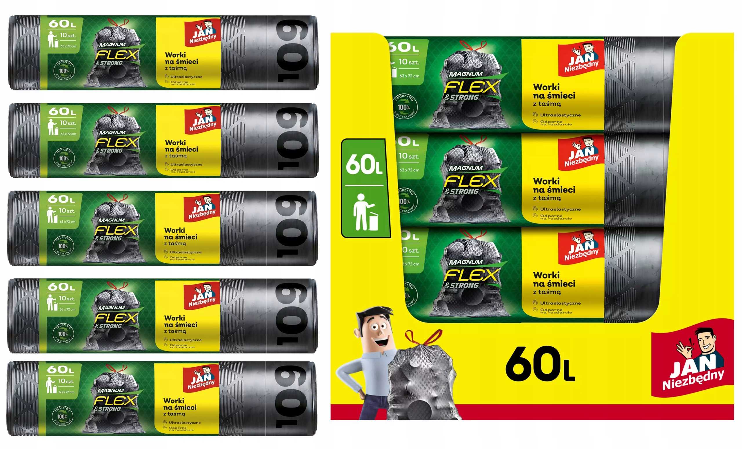 jan niezbędny worki ld magnum flex taśma 60l 10szt. - 5 op.