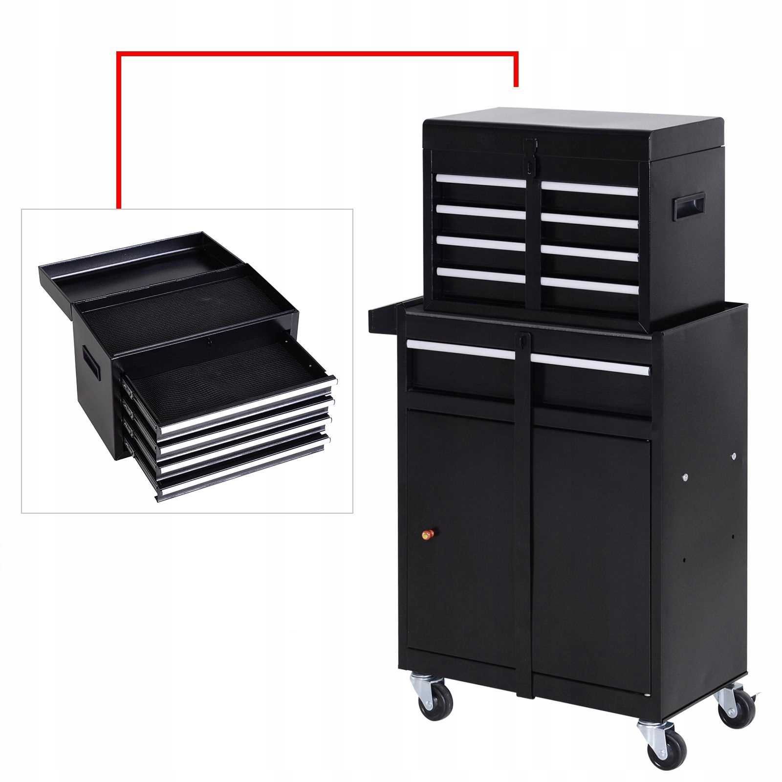 wózek narzędziowy 5 szuflad 52,5 x 28 x 104,5 cm - czarny