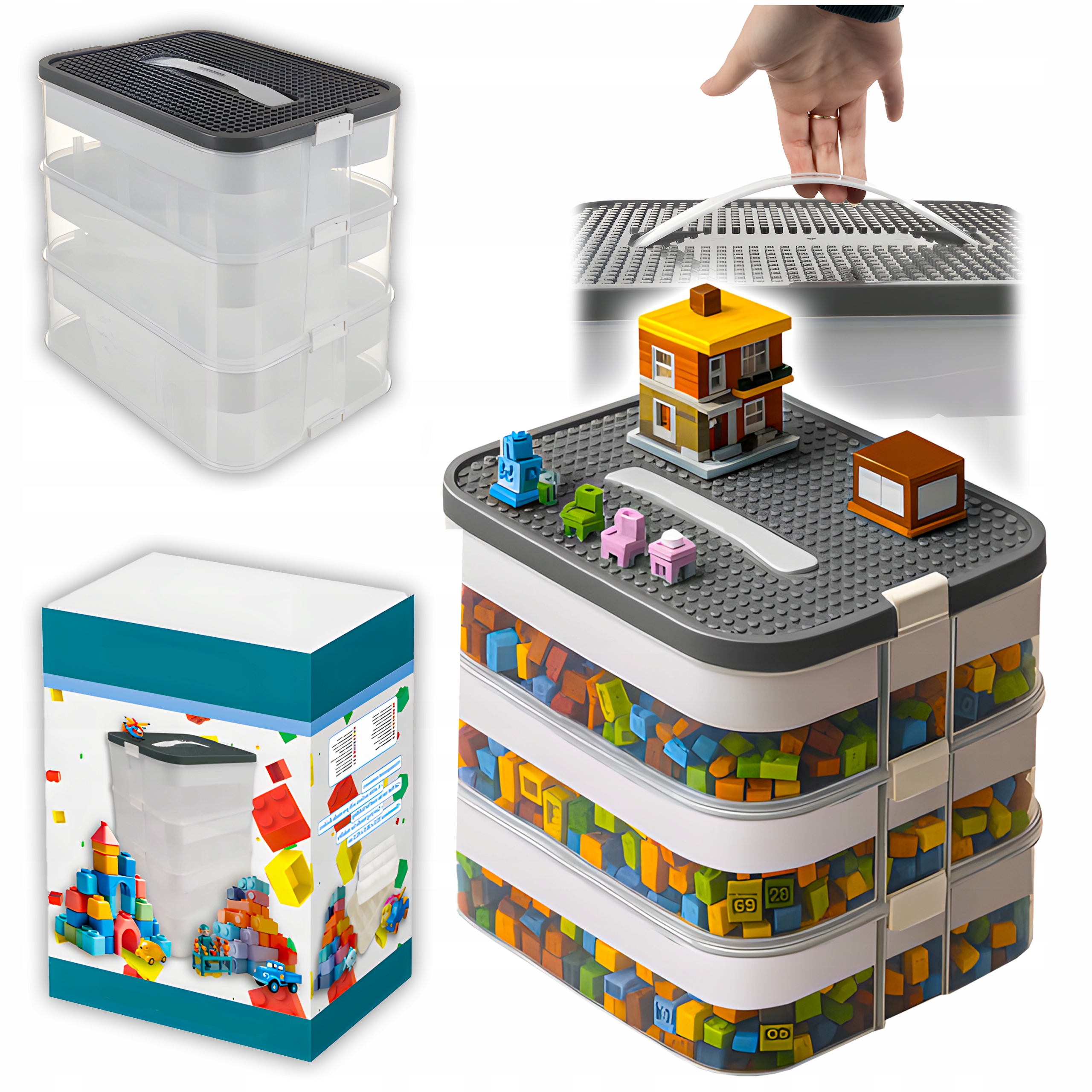 pudełko na klocki- 3 poziomy 22l kruzzel 25757