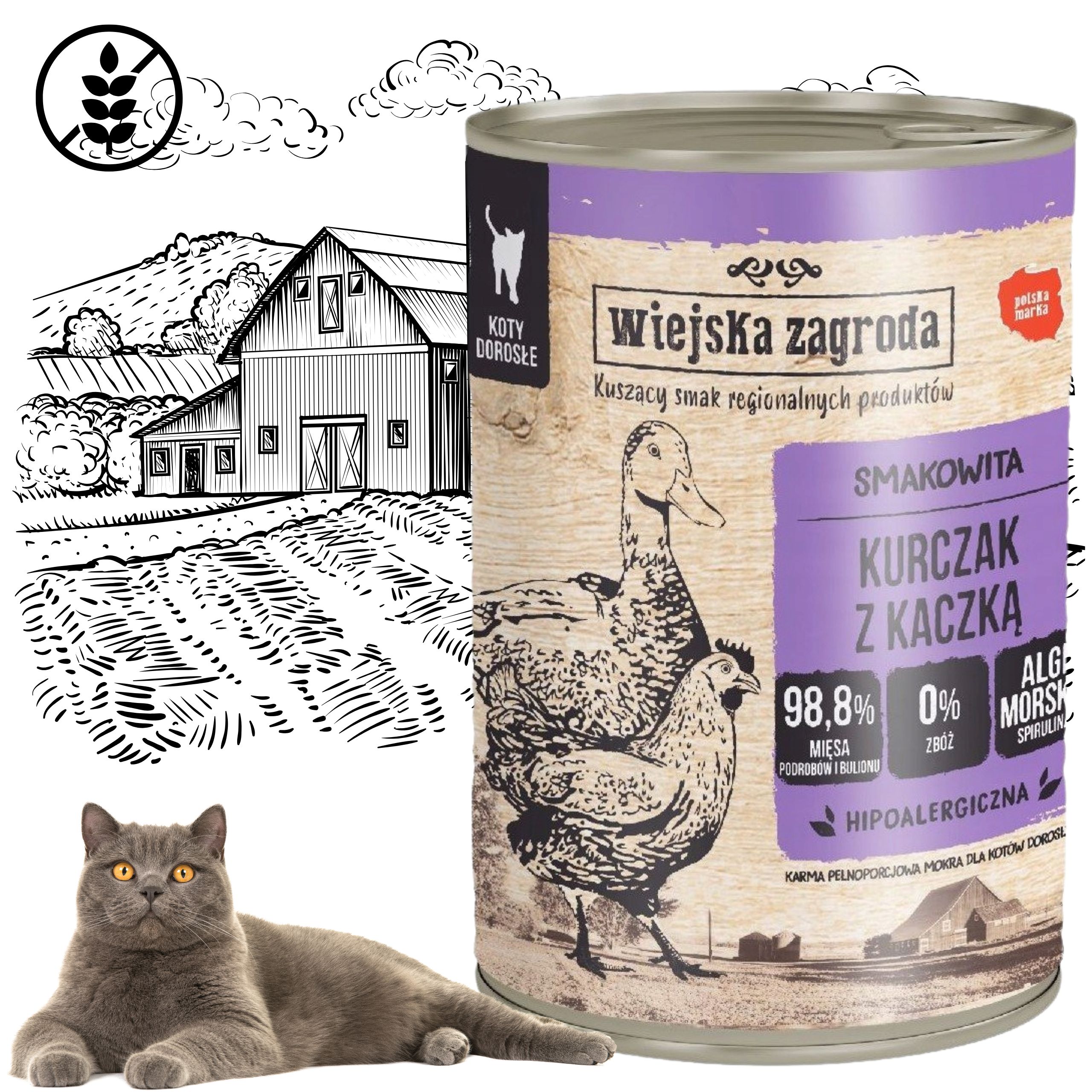 karma mokra dla kota kurczak kaczka 400g wiejska zagroda bez zbóż i glutenu