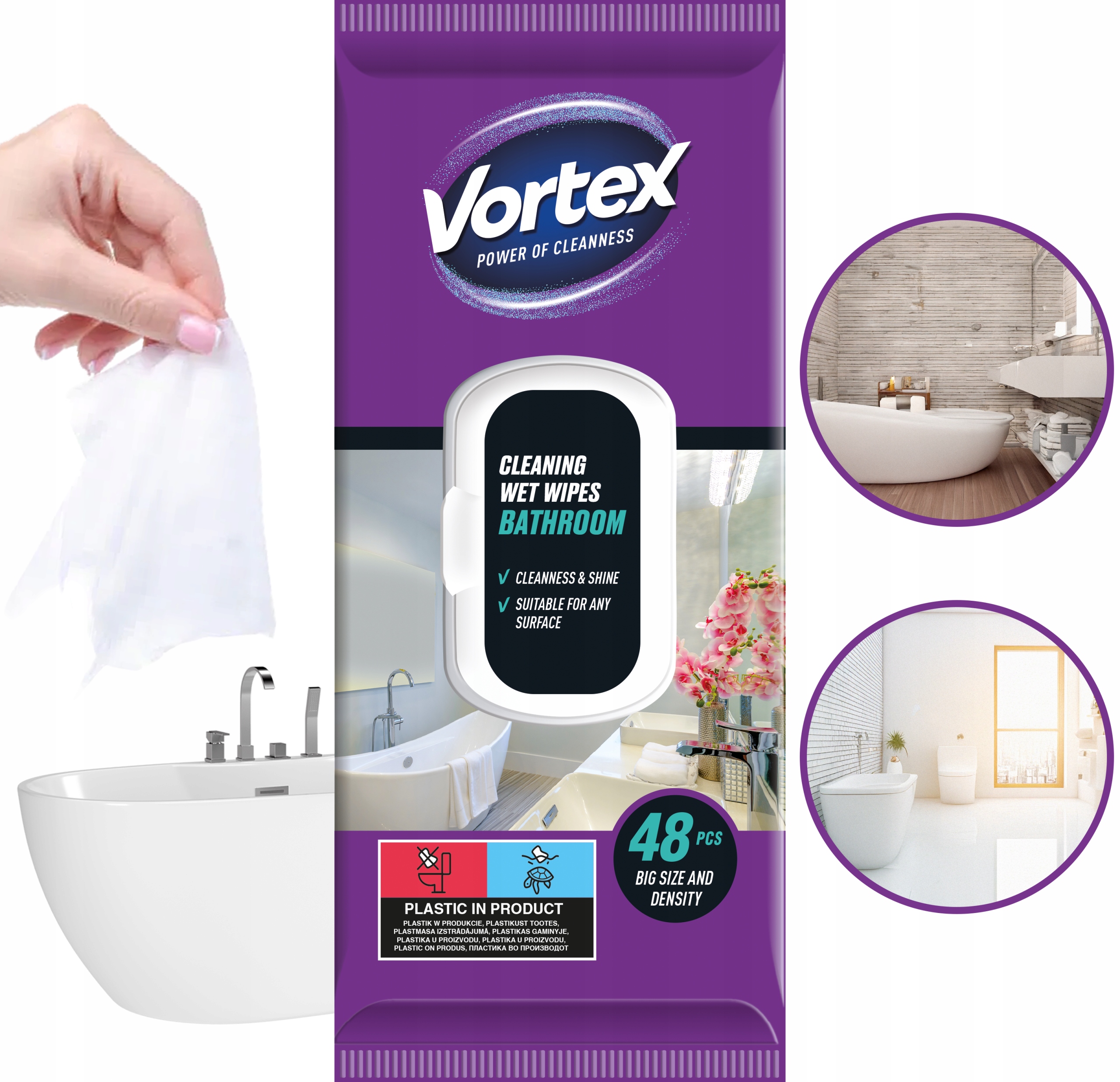 vortex chusteczki nawilżane do łazienki, flip top, 48 sztuk