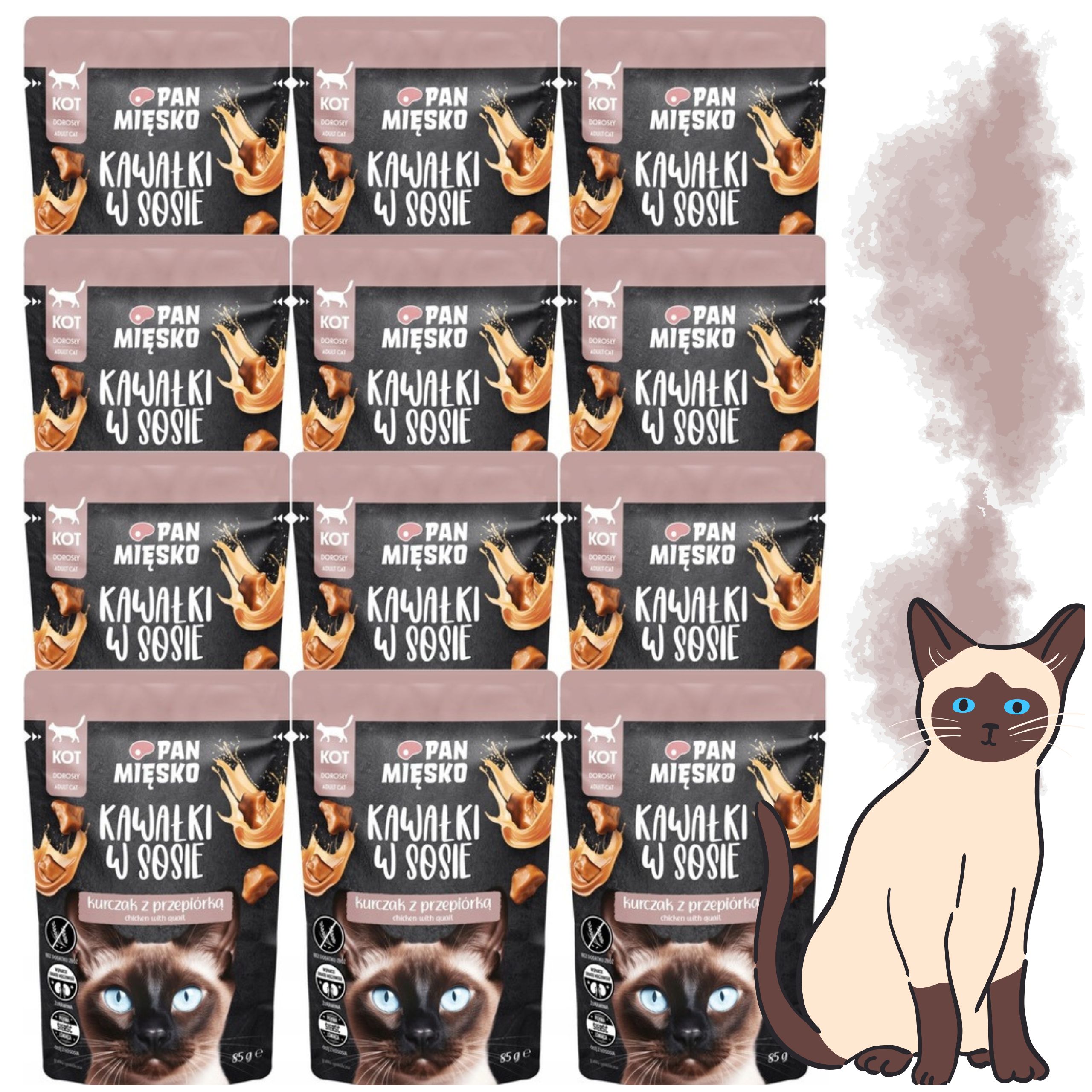 karma mokra dla kota kawałki mięsa kurczak przepiórka pan mięsko 85g kot