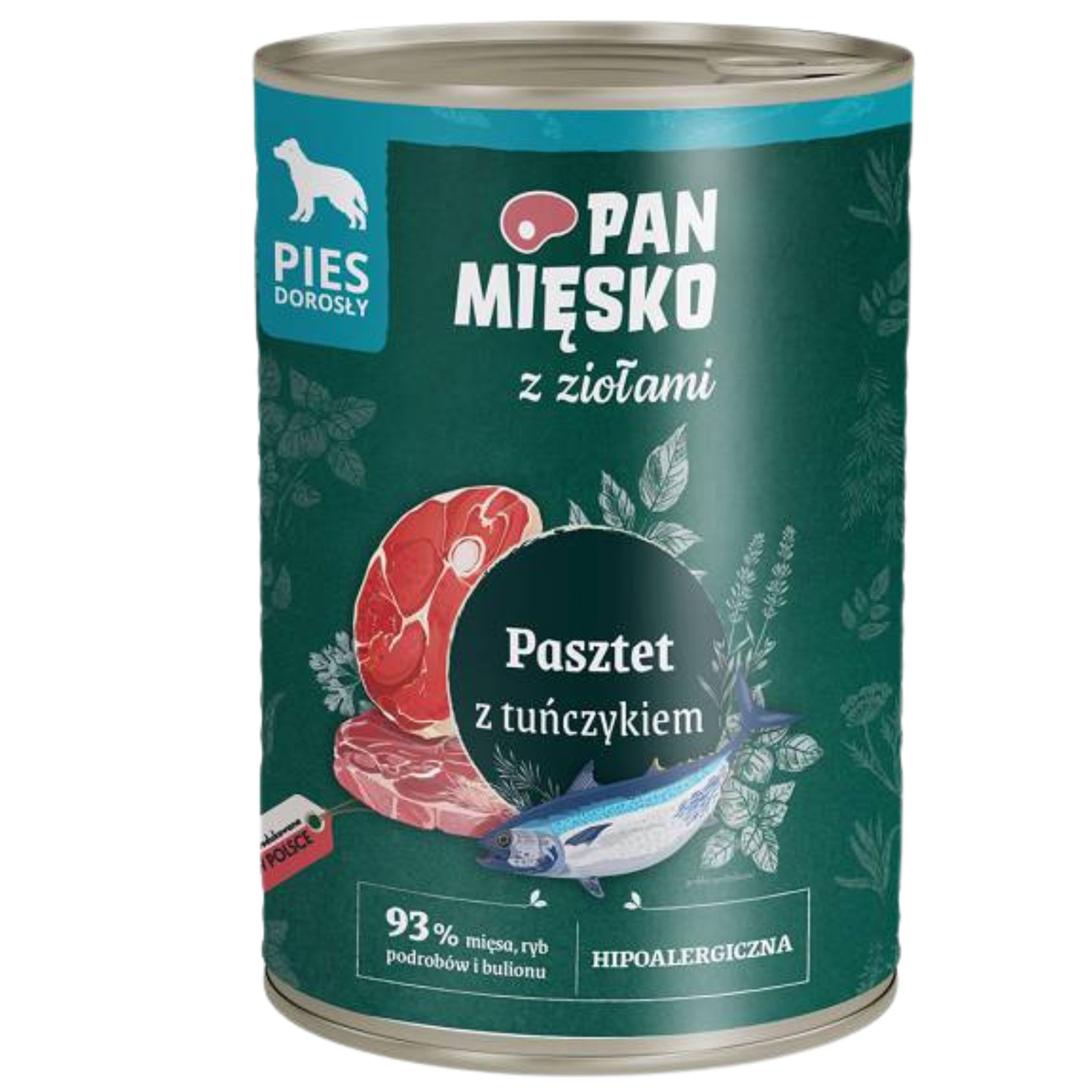 mokra karma dla psa pasztet tuńczyk i zioła pan mięsko hipoalergiczna 400g