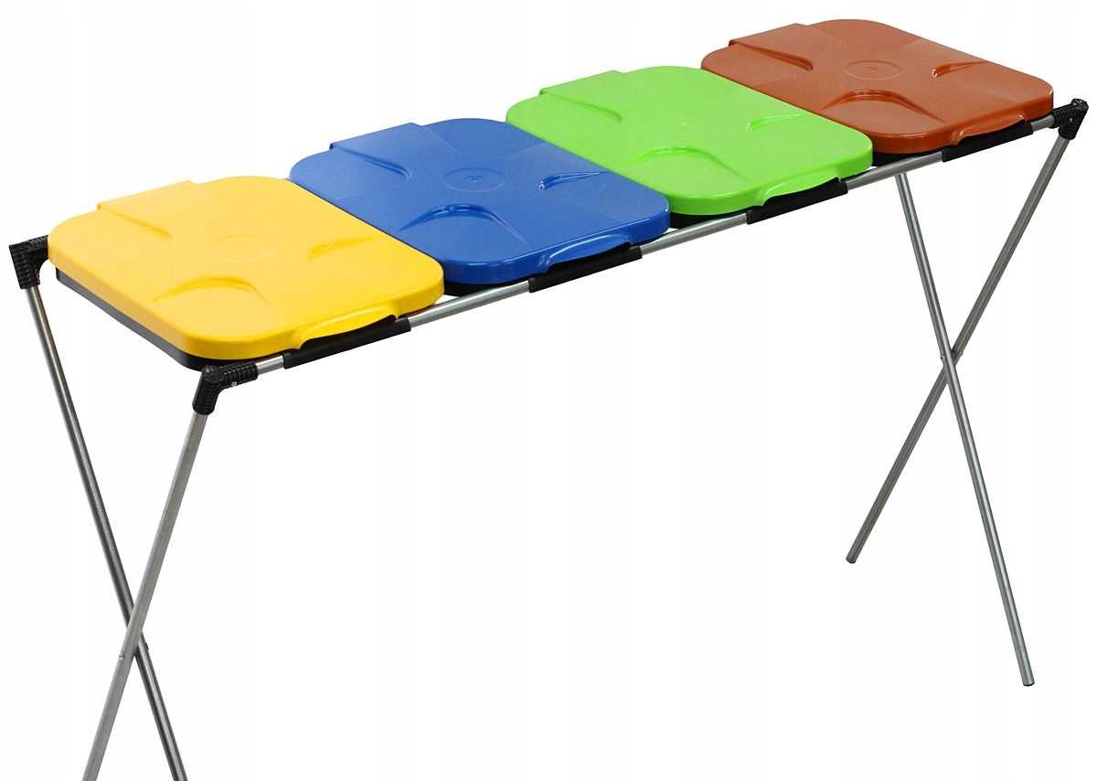 stojak do segregacji odpadów (4-stanowiskowy) niebieski, zielony, brązowy