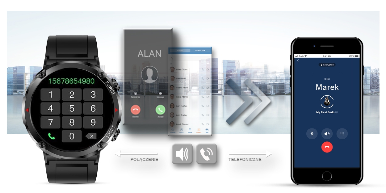 smartwatch gravity gt21-4 + czarny pasek silikonowy