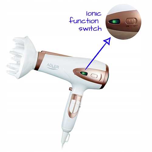 suszarka do włosów biała 2200w ion + dyfuzor adler ad 2248