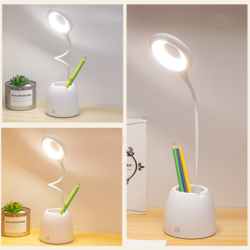 lampka biurkowa różowa z pojemnikiem