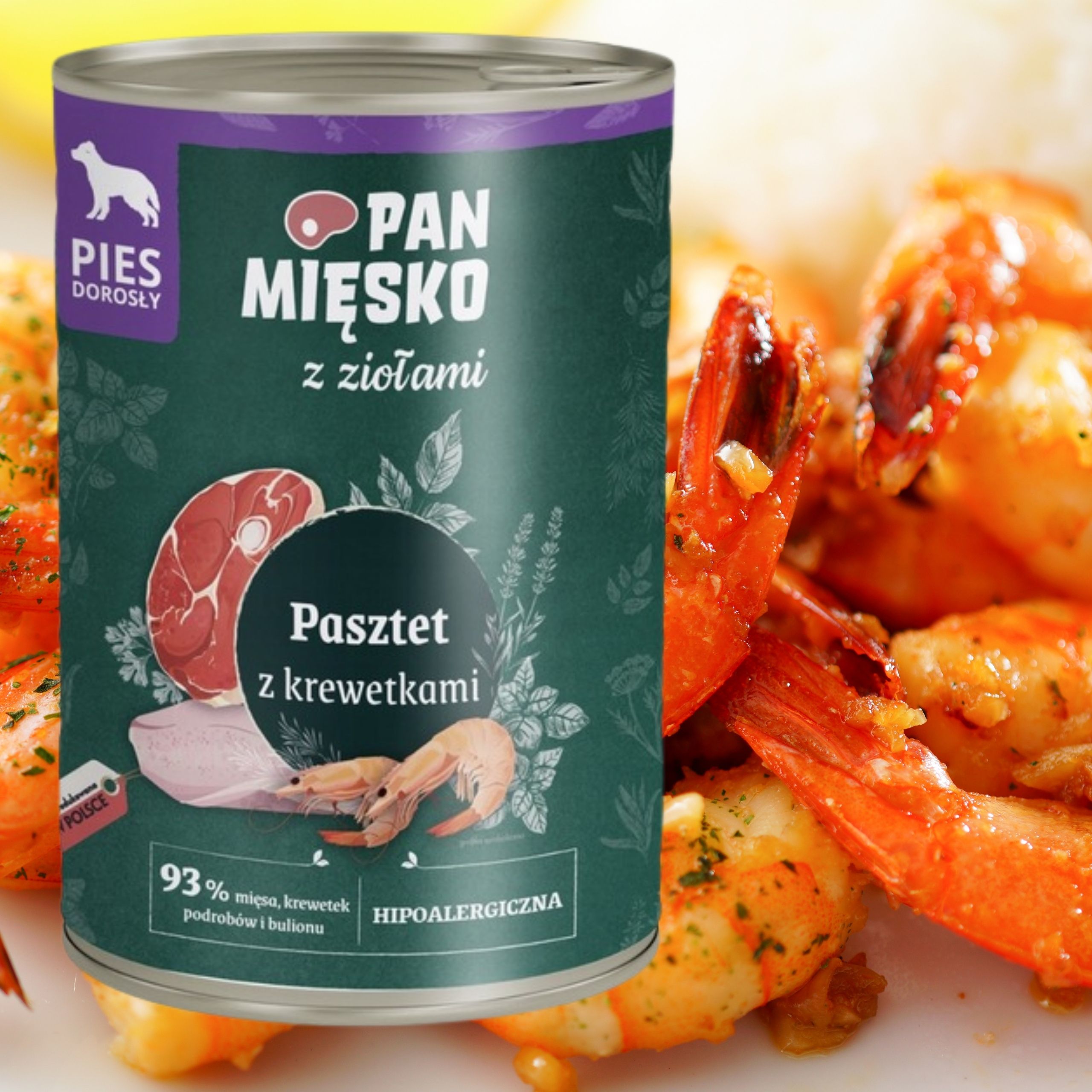 mokra karma dla psa pasztet krewetki i zioła pan mięsko hipoalergiczna 400g