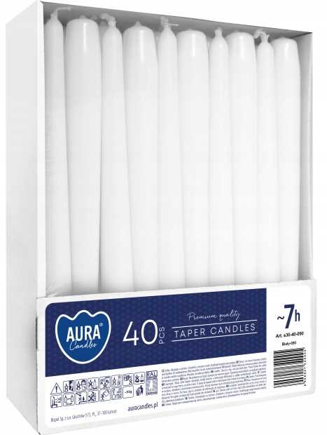 aura świece stołowe stożkowe białe 40 szt. s30-40-090
