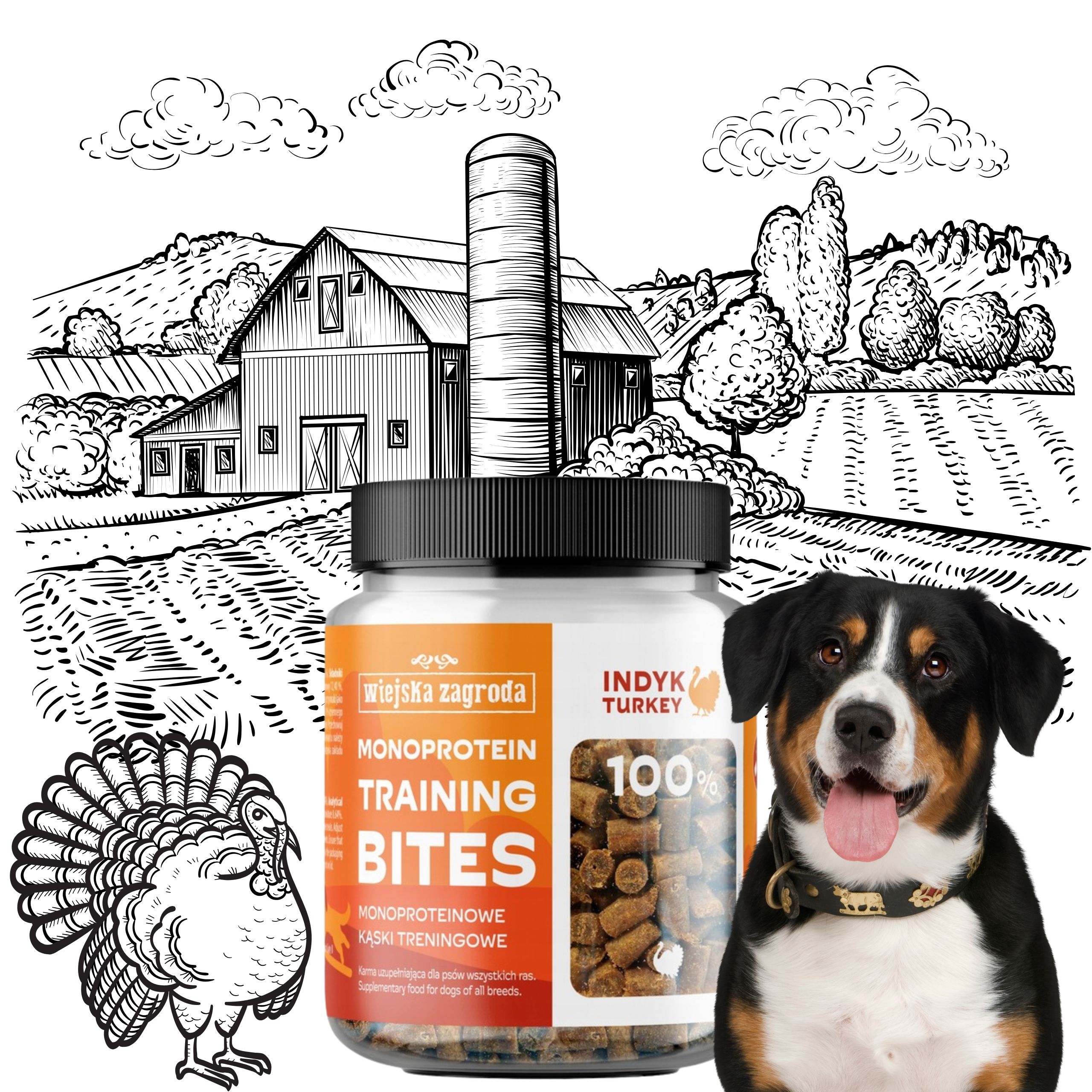 przysmak dla psa indyk kąski monoproteinowe treningowe 150g wiejska zagroda