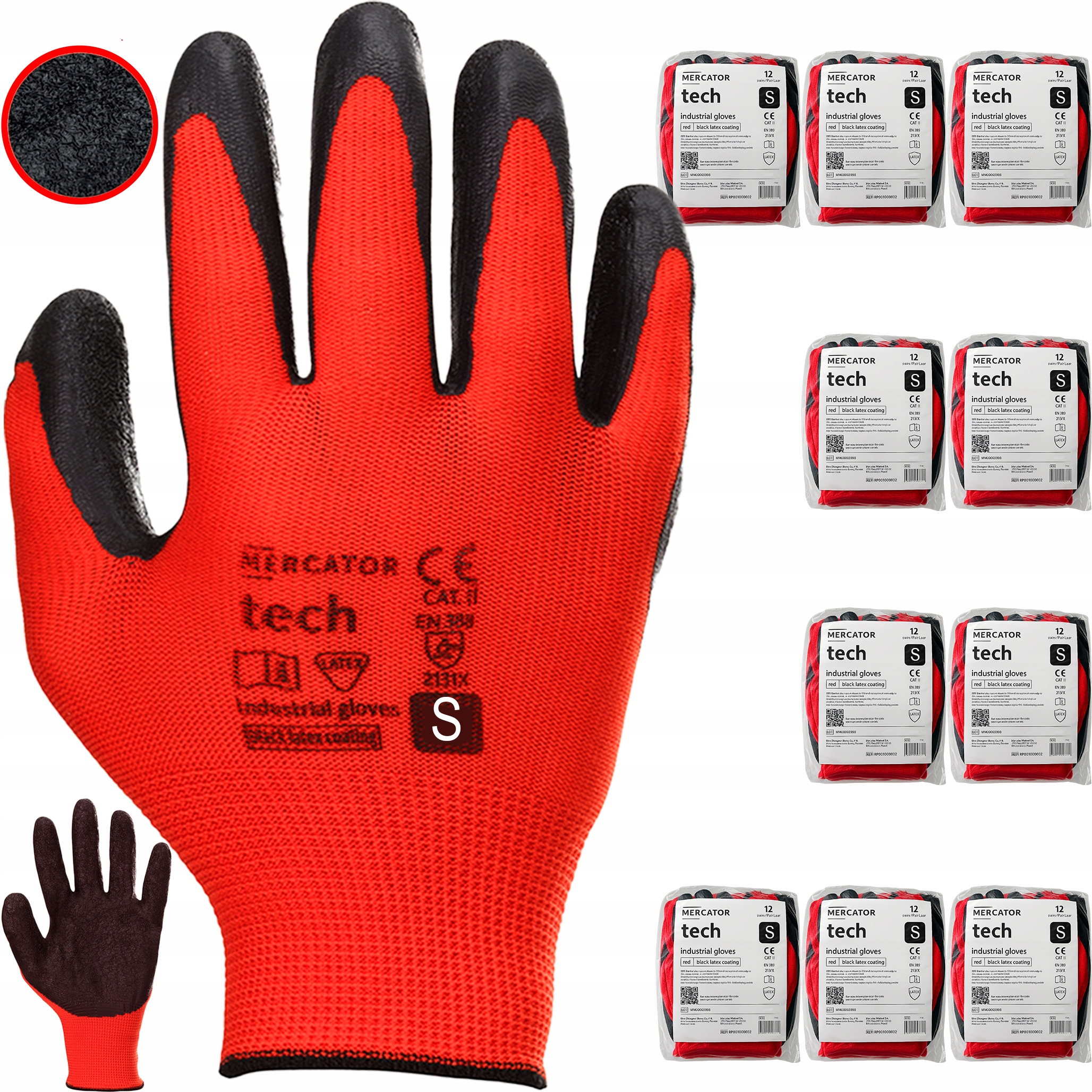 rękawice robocze mercator tech red+black latex - s - 120 par
