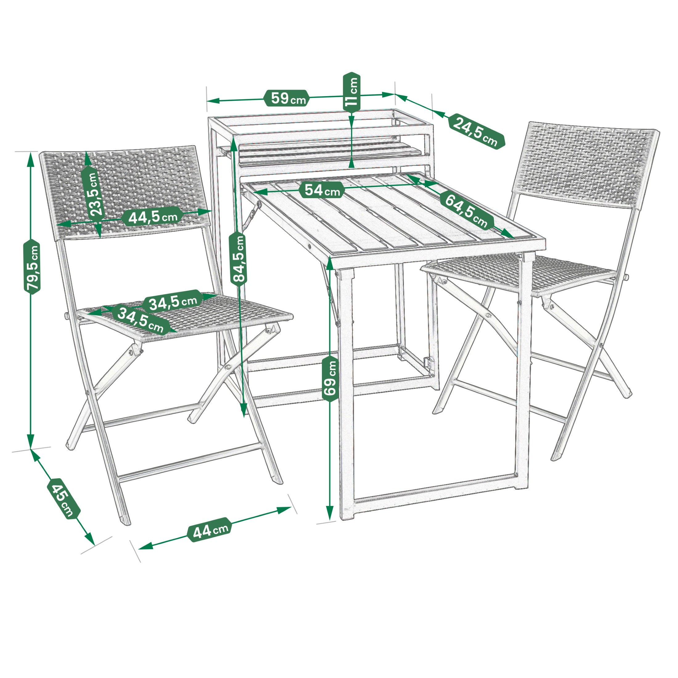 meble na balkon ogród taras składane komplet zestaw stół 2 krzesła