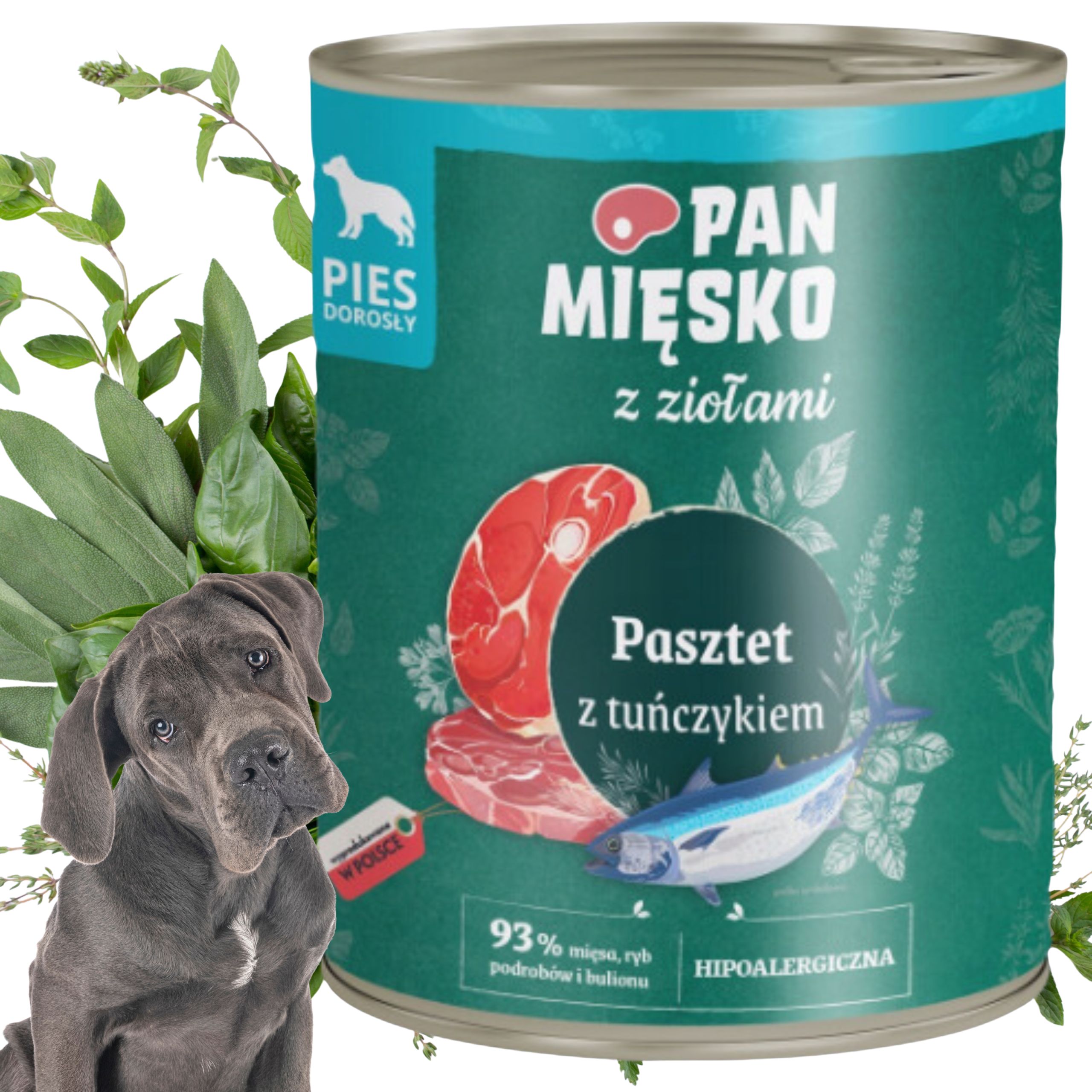mokra karma dla psa pasztet tuńczyk i zioła pan mięsko hipoalergiczna 400g