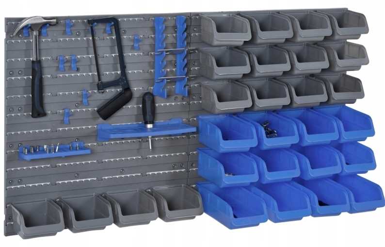 tablica ścienna z pojemnikami niebiesko-szara 44 elementy