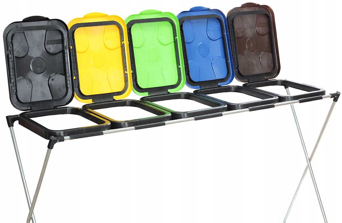 stojak do segregacji odpadów (5-stanowiskowy) niebieski, zielony, brązowy