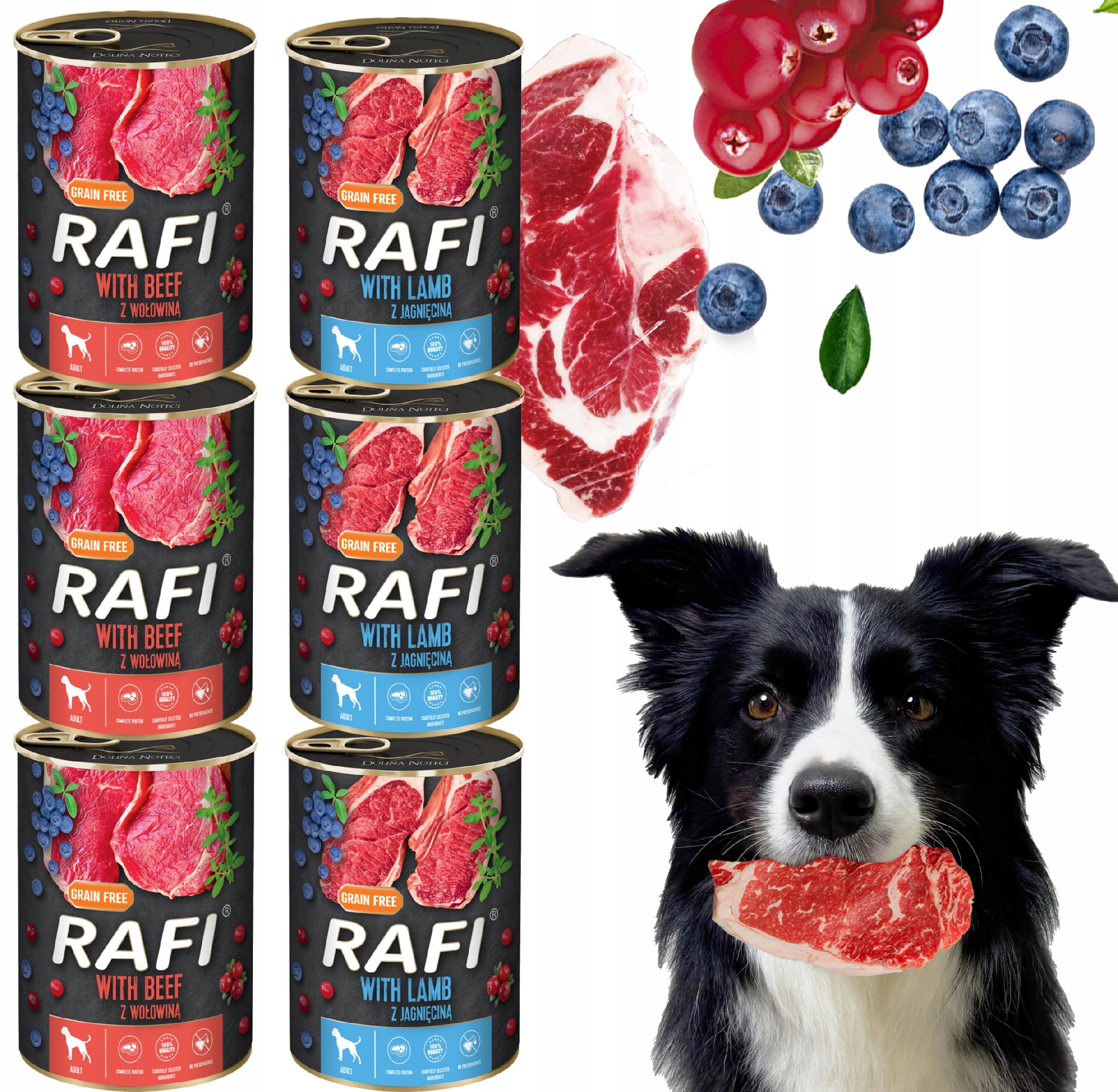 zestaw 6x400g karma mokra dla psów rafi mix smaków (jagnięcina, wołowina)