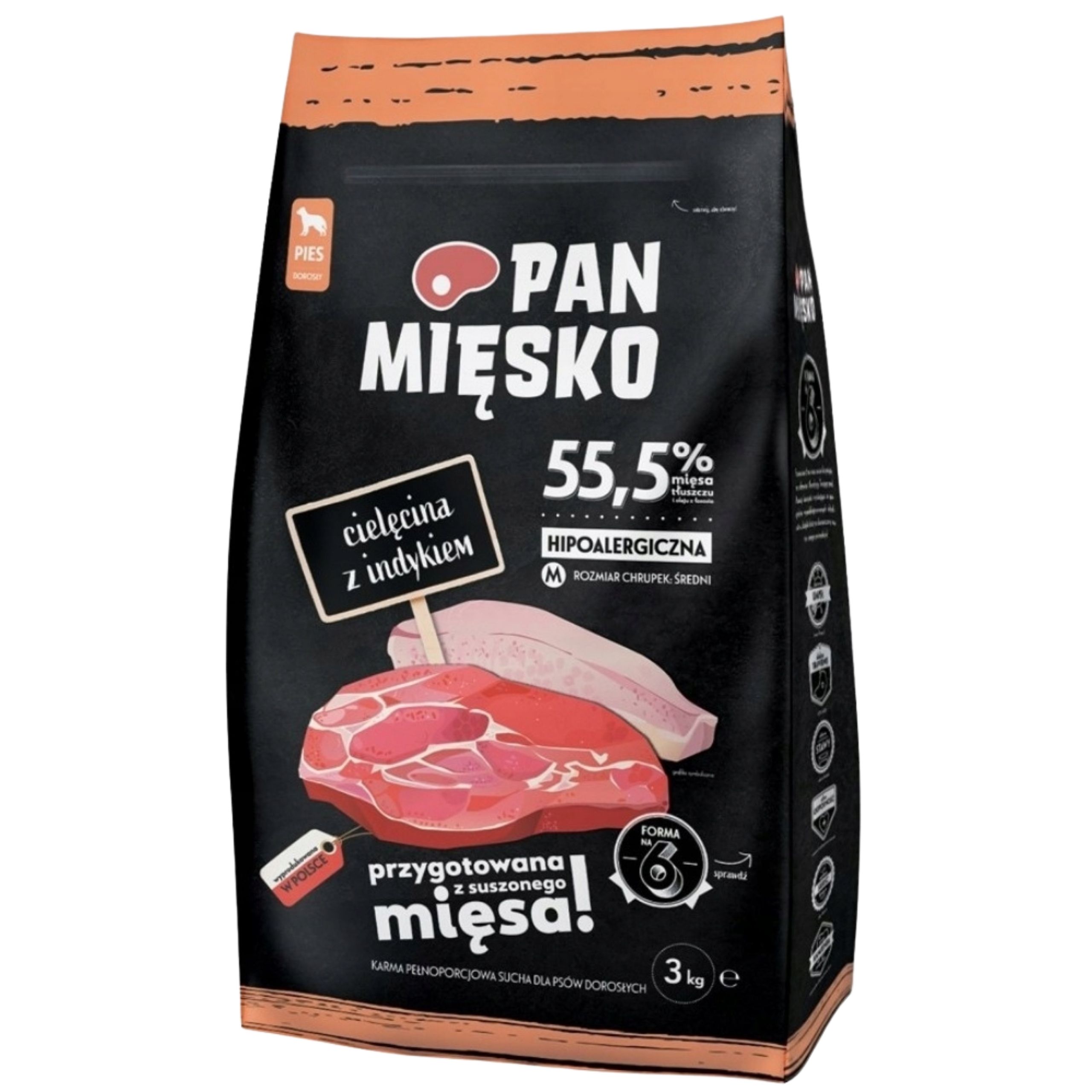 sucha karma dla psa cielęcina z indykiem pan mięsko hipoalergiczna m 3 kg