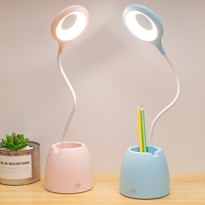 lampka biurkowa różowa z pojemnikiem