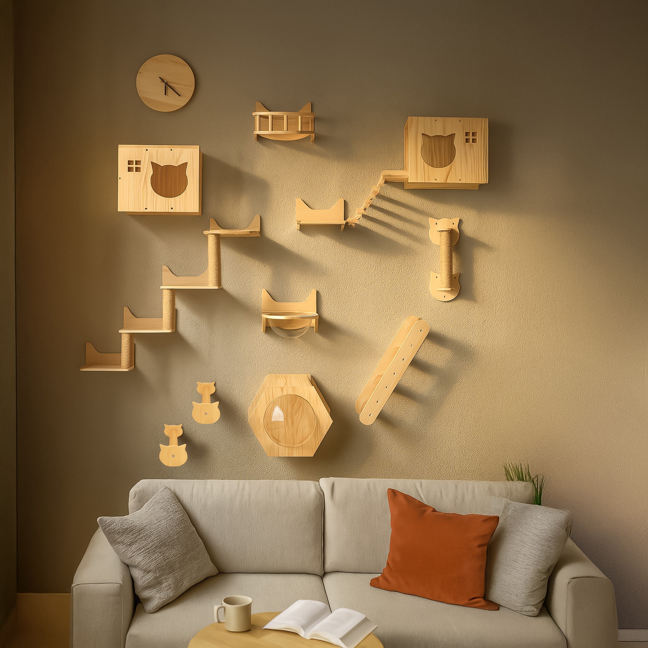 plac zabaw dla kota ścianka wspinaczkowa 11-elementów legowisko domek budka