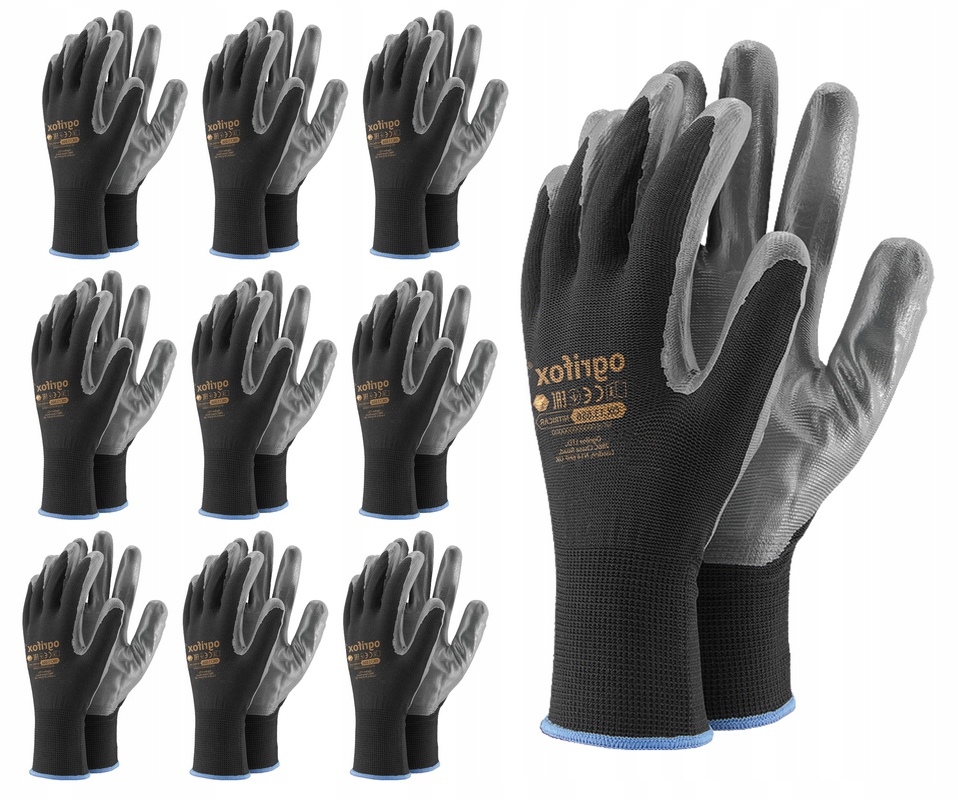 rękawice robocze / czarne / rozmiar: 7 - s / ox-nitricar_bs7 - 10 szt.