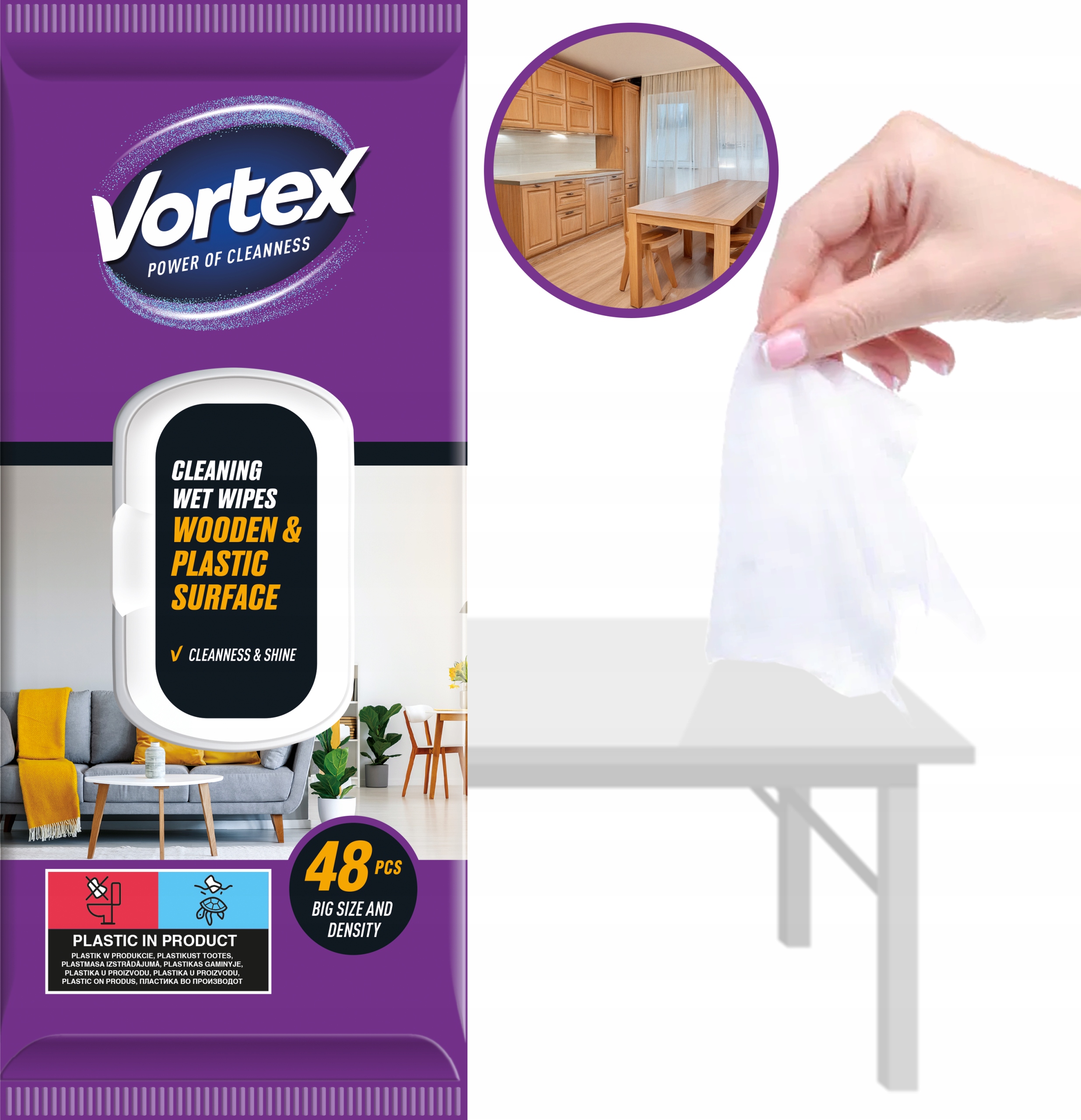 vortex chusteczki nawilżane do mebli, flip top, 48 sztuk