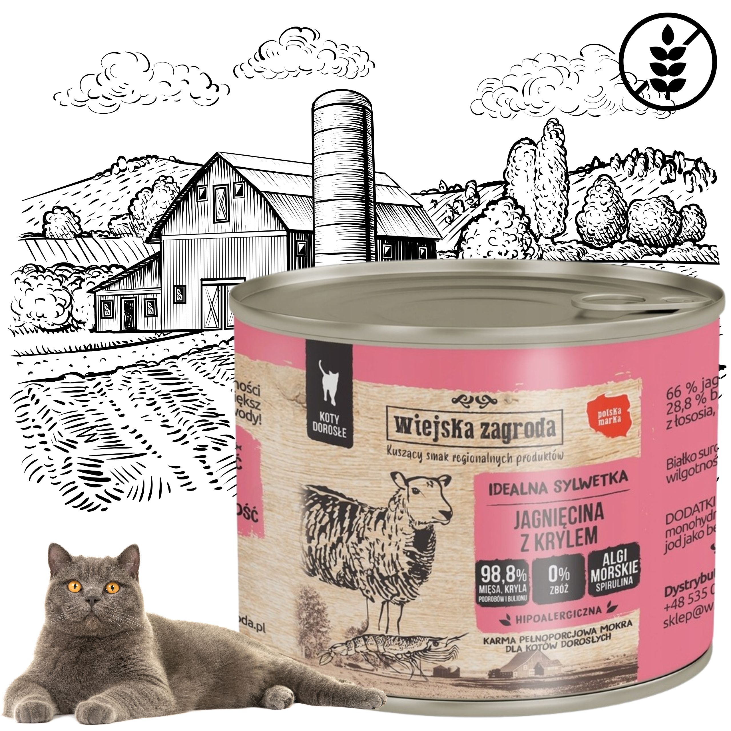 karma mokra dla kota jagnięcina z krylem 200g wiejska zagroda bez zbóż
