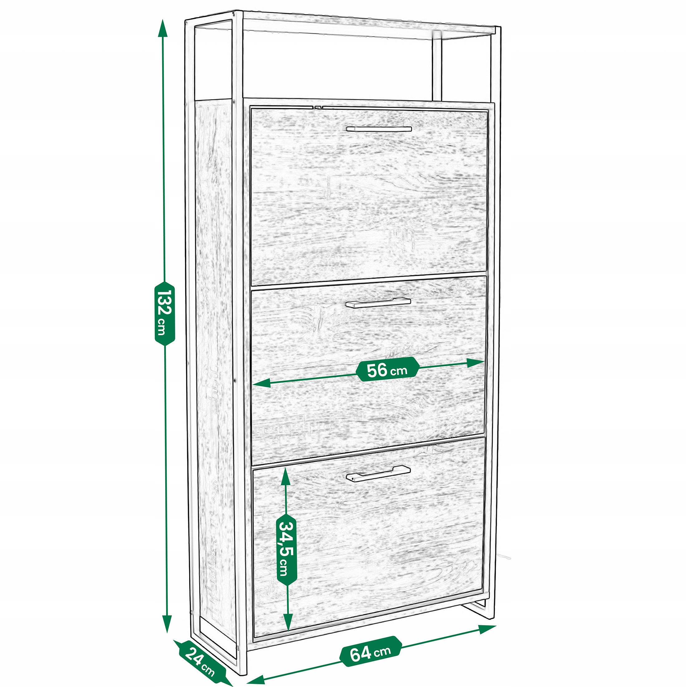 szafka na buty regał 3 komory obuwie komoda pojemna do przedpokoju loft