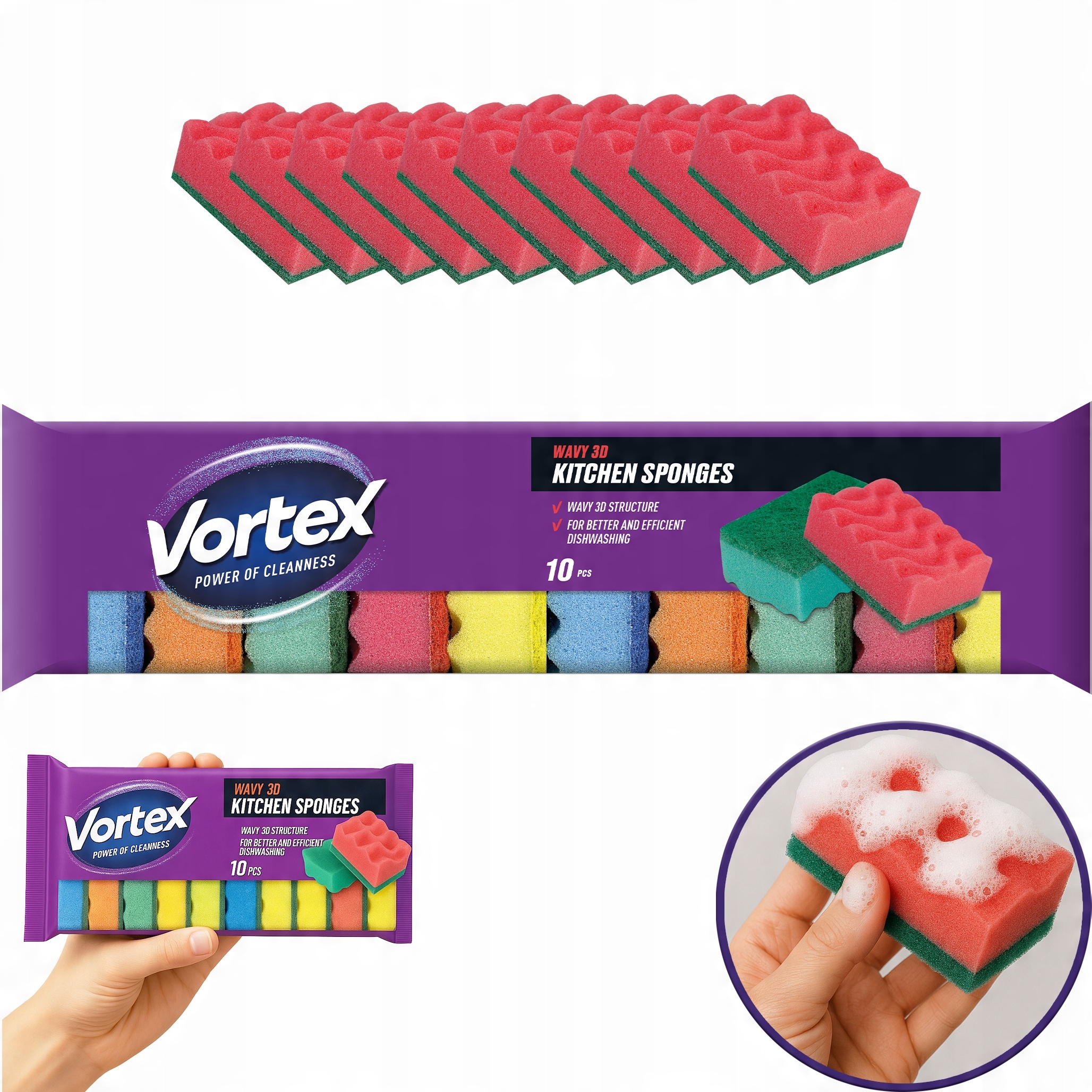 vortex gąbki kuchenne 3d wave 10 szt.