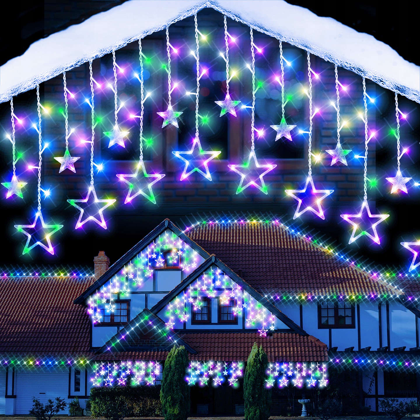 kurtyna świetlna 138 led zewnętrzne multikolor girlanda światełka