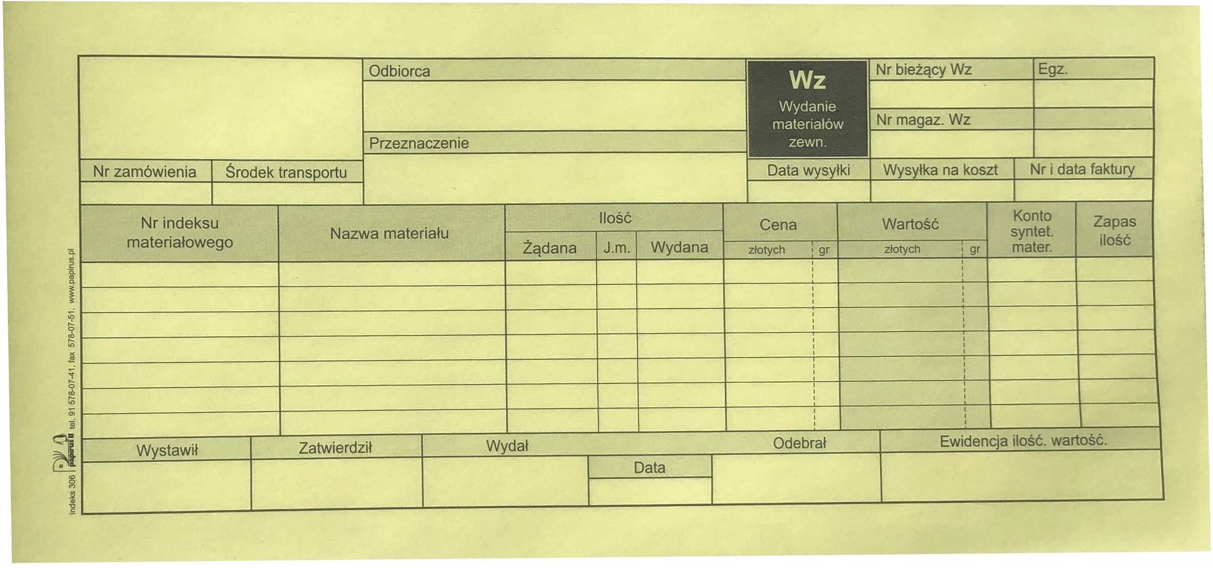 wz - wydanie na zewnątrz 1/3 a4 - papirus - 10 szt.